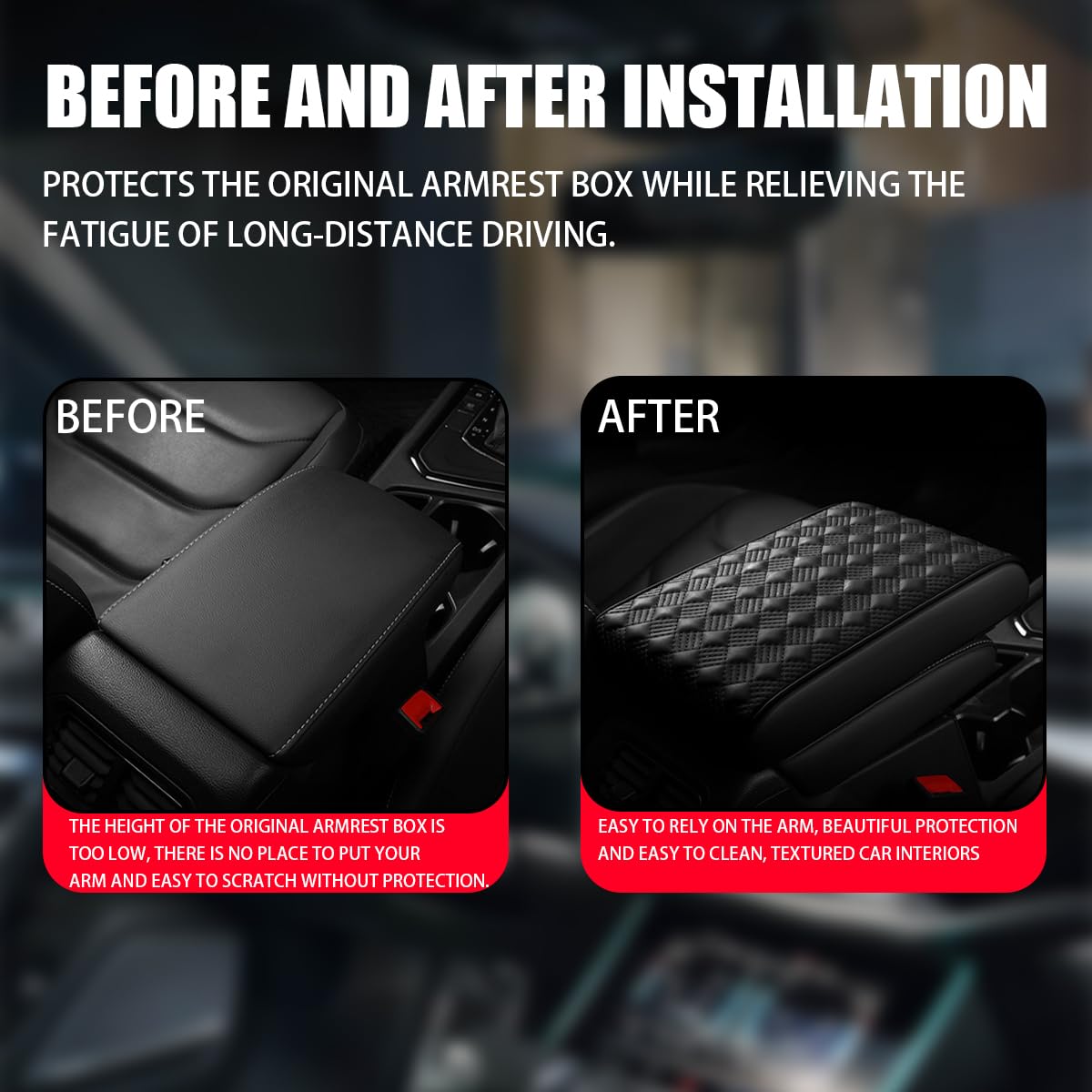 Bittwee Car Armrest Cushion, Automotive Anti-Scratch Leather Memory Foam Center Console Pad Cover Protector Elbow Pillow Armrest