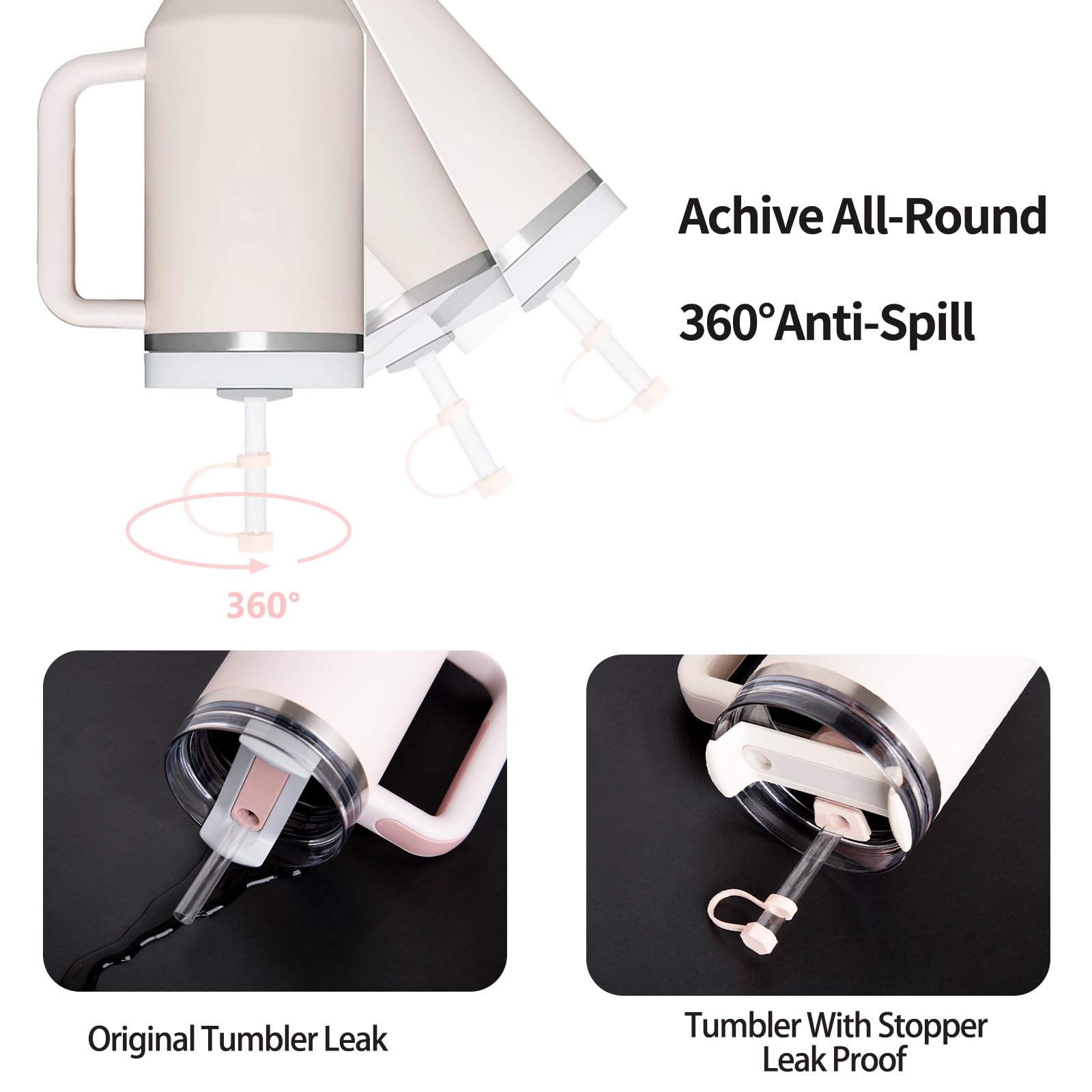 Silicone Spill Stopper Set Compatible With Stanley Cup 2.0 30Oz & 40Oz With Straw Cover (Set Of 4, Rose Quartz)