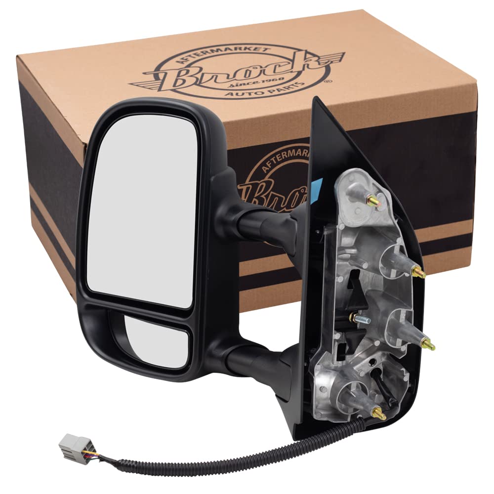 Brock Replacement Drivers Power Side View Double Swing Mirror Telescopic Dual Arms Compatible with 2009-2018 E-Series Van 9C2Z17