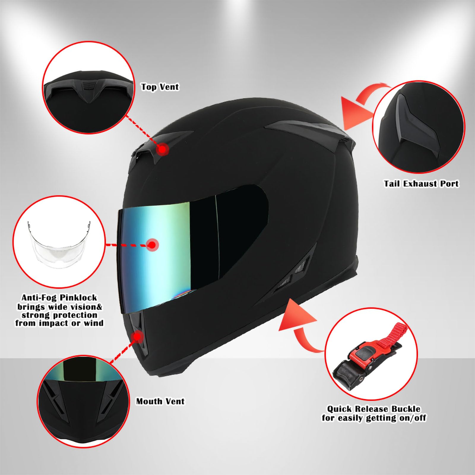 1Storm Motorcycle Full Face Helmet Skull King Matt Black + One Extra Clear Shield, Size Large (57-58 Cm,22.4/22.8 Inch)