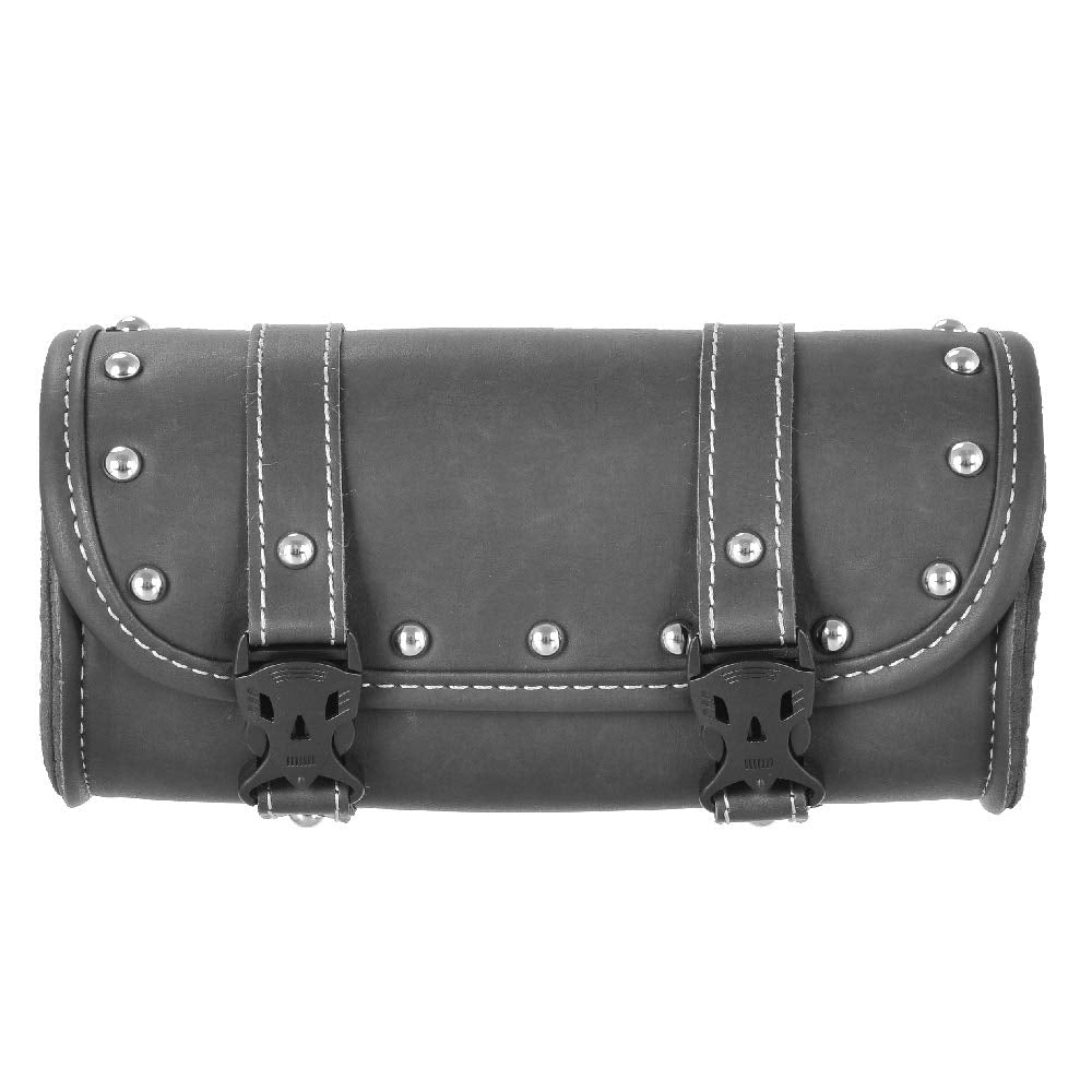 Motorcycle Tool Bag, Universal Bicycle Bag Motorcycle Handlebar Bag, Bike Fork Bag Pu Leather Black Roll Saddlebags, Waterproof