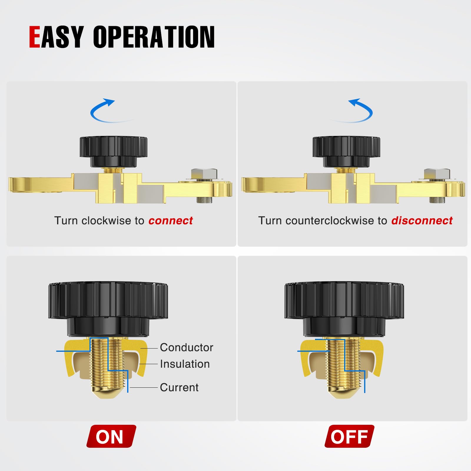 Nilight Side Post Battery Switch Heavy Duty 12Dvc 125A Negative Kill Power Master Cut Off Isolator With Knob Quick Disconnect Fo