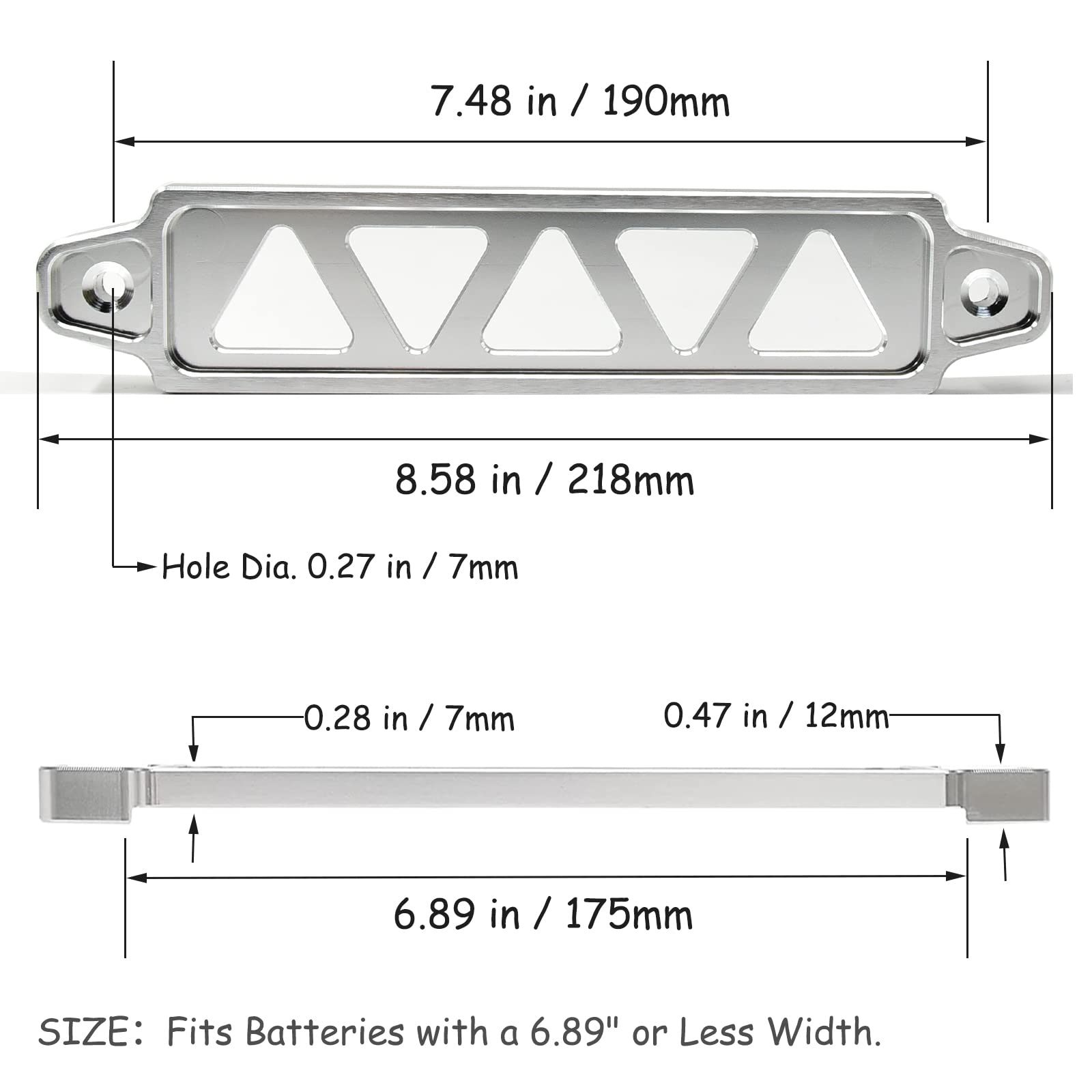 Battery Hold Down Bracket, Aluminum Alloy Battery Tie Down Bracket, Battery Tray For Car Battery Mount Bracket Hold Lock Accessories, Car Battery Lock Down - With 10 Inches J Bolts (Silver)