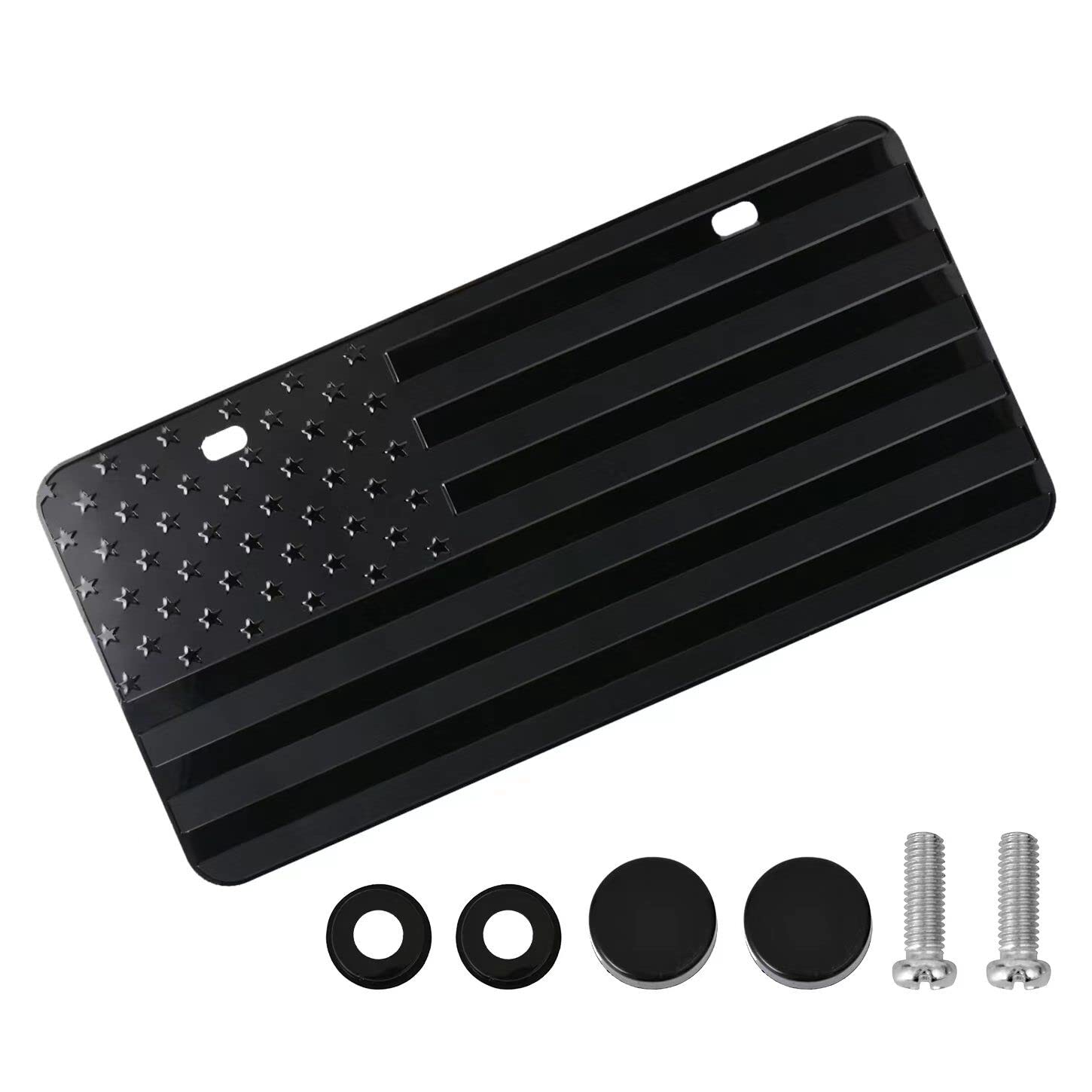 American Front Flag License Plate, Custom Novelty Vintage Aluminum Metal 3D Pfenk License Plate Tag Vanity Gift Patriotic Embossed License Plate 6 X 12 Inch, Black