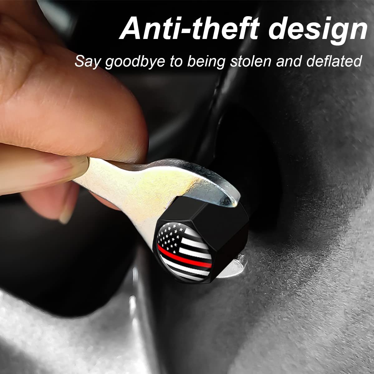 4Pcs American Flag Tire Valve Stem Caps For Car, Auto Anti-Rust Airtight Rubber Valve Stem Covers, Leakproof Wheel And Tire Exterior Accessories Universal For Car, Bikes,Vehicles (Black/Red)