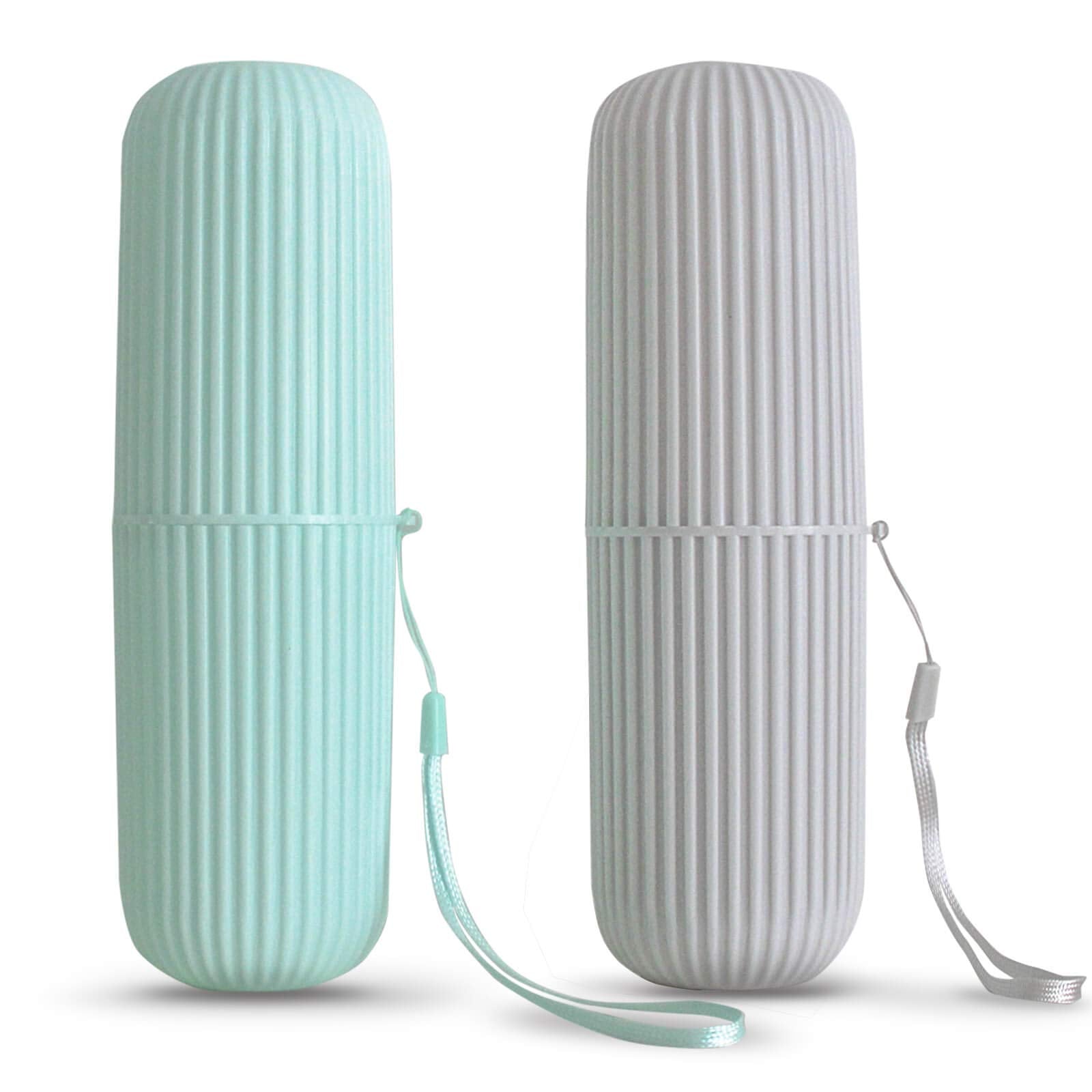 2Pcs Travel Toothbrush Holder  Portable Toothbrush Case Long 7.7 inch for Traveling  Camping  Business Trip and School  Multifuction Toothbrushes Toothpaste Set with Two Colors (Green and Grey)-New