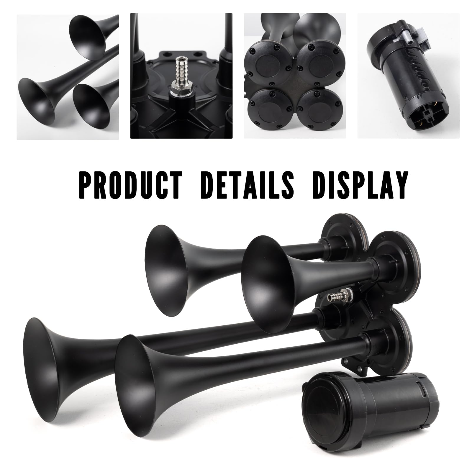AOLIHAN 150dB Train Horns for Trucks 12V Truck Horn with Compressor Super Loud 4 Trumpet Air Horn for Car/Pickup/Van/SUV/Pickup