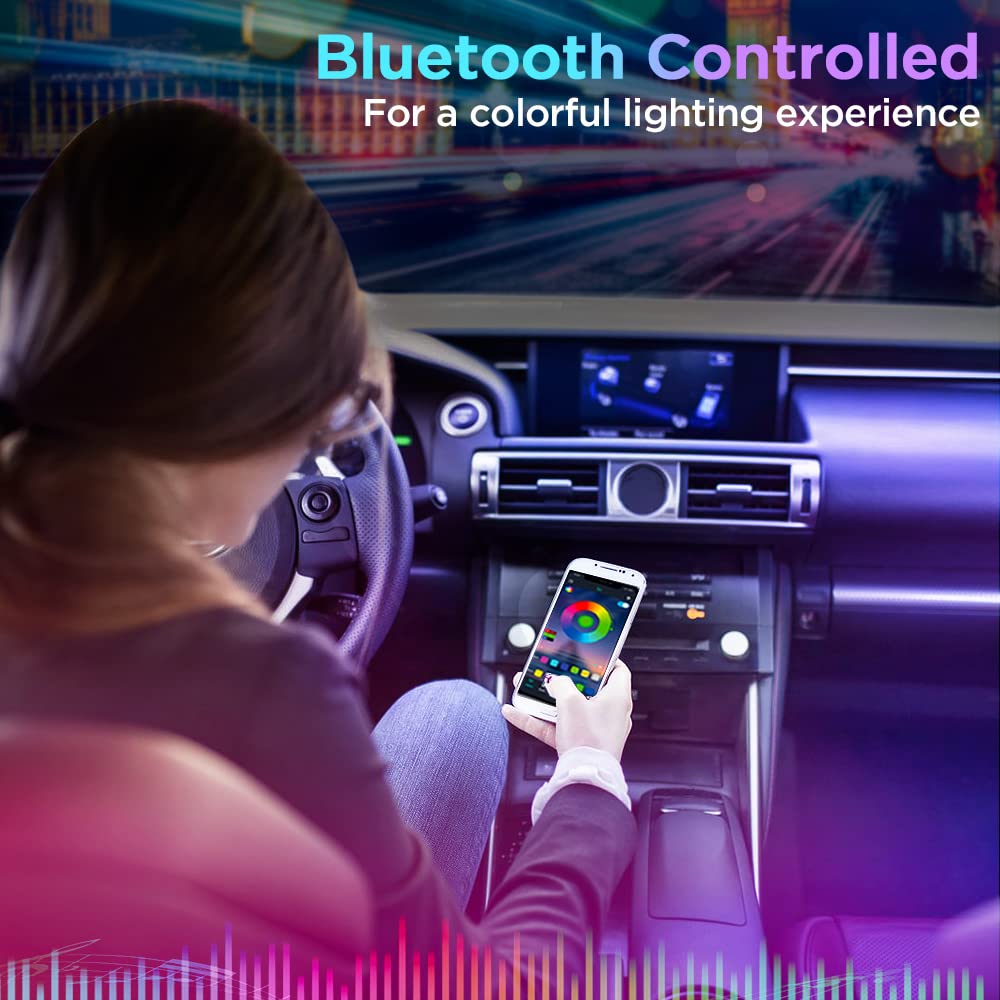 Xprite Dreamcolor Led Neon Car Interior Bluetooth Lights Strip With Remote & App Control, Footwell Under Dash Rgb Chasing Inside
