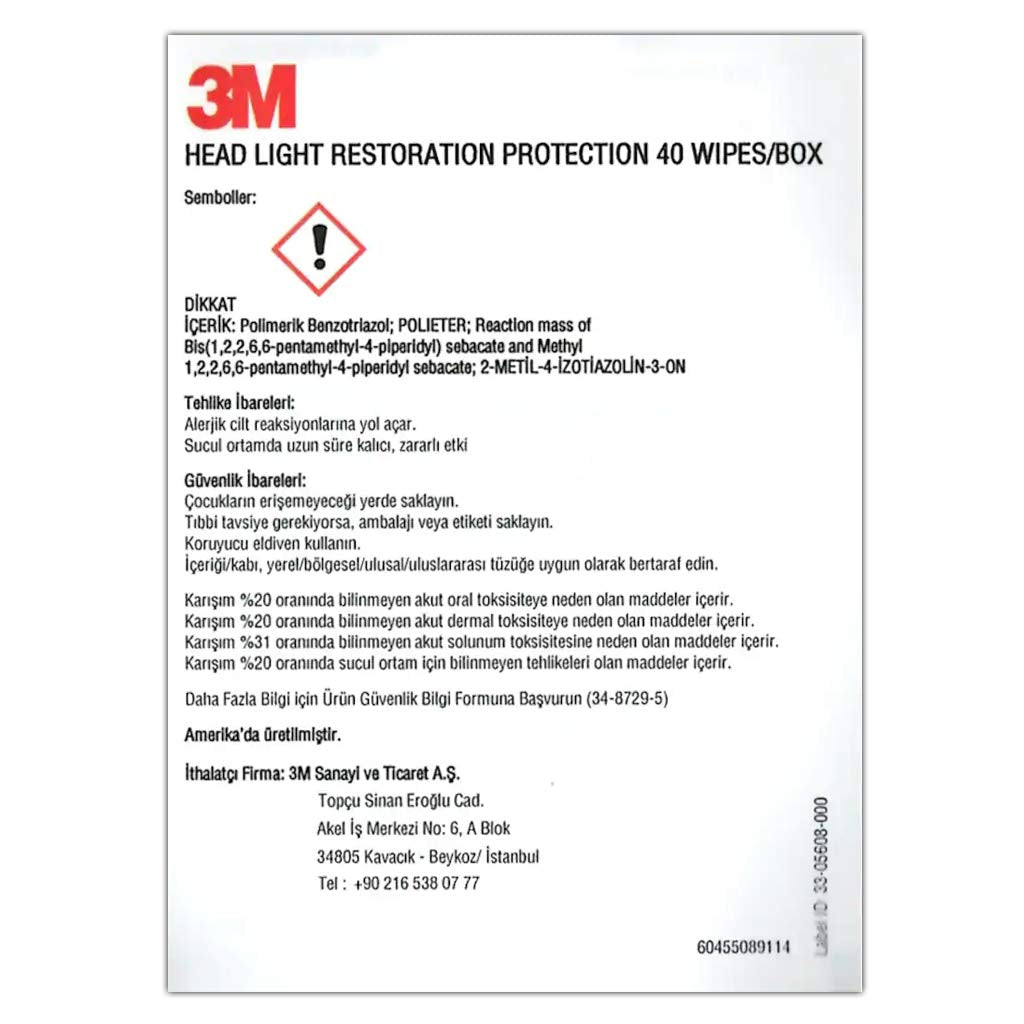 3M Headlight Clear Wipes, Model 32516, Milky White, 40 Wipes per Box