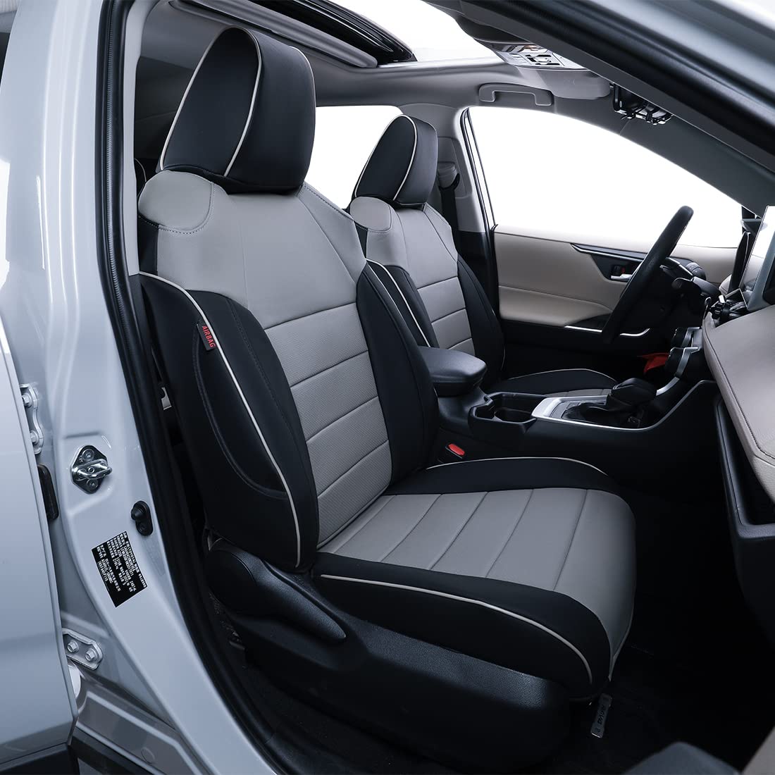 Ekr Custom Fit Rav4 Car Seat Cover For Select Toyota Rav4 Prime,2022 2023 Se Hybrid,Xse Hybrid 2019 2020 2021 2022 2023 - Full Set,Leather (Black/Gray)