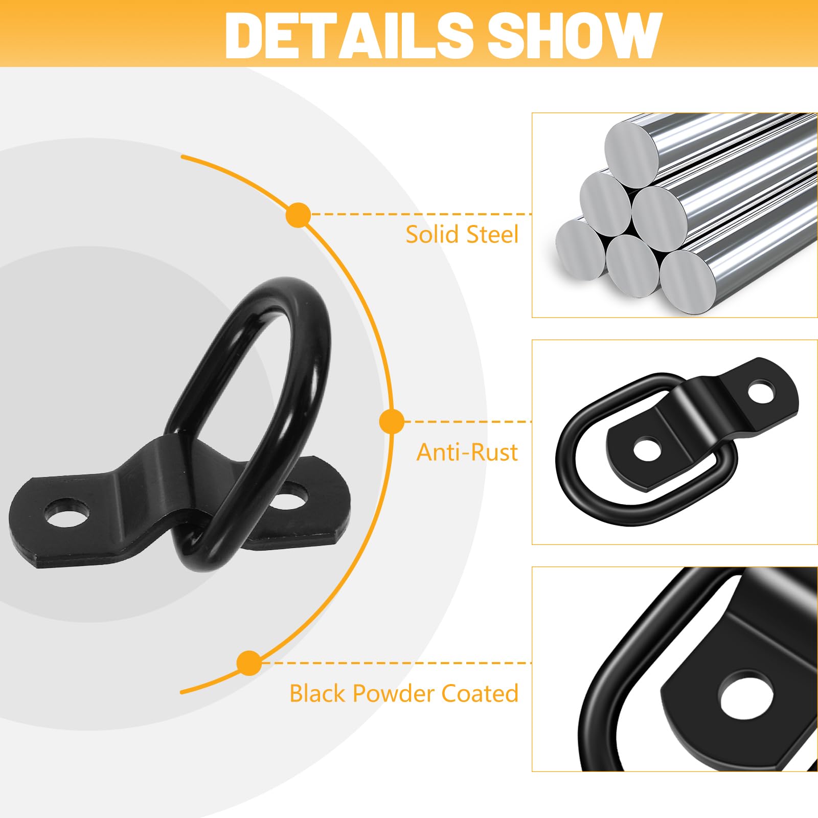 garini Black D Rings Tie Down Anchors,24 Pack 1/4 Heavy Duty Trailer Tie Down Anchor for Boats,Trailer Cargo Control, Truck Be