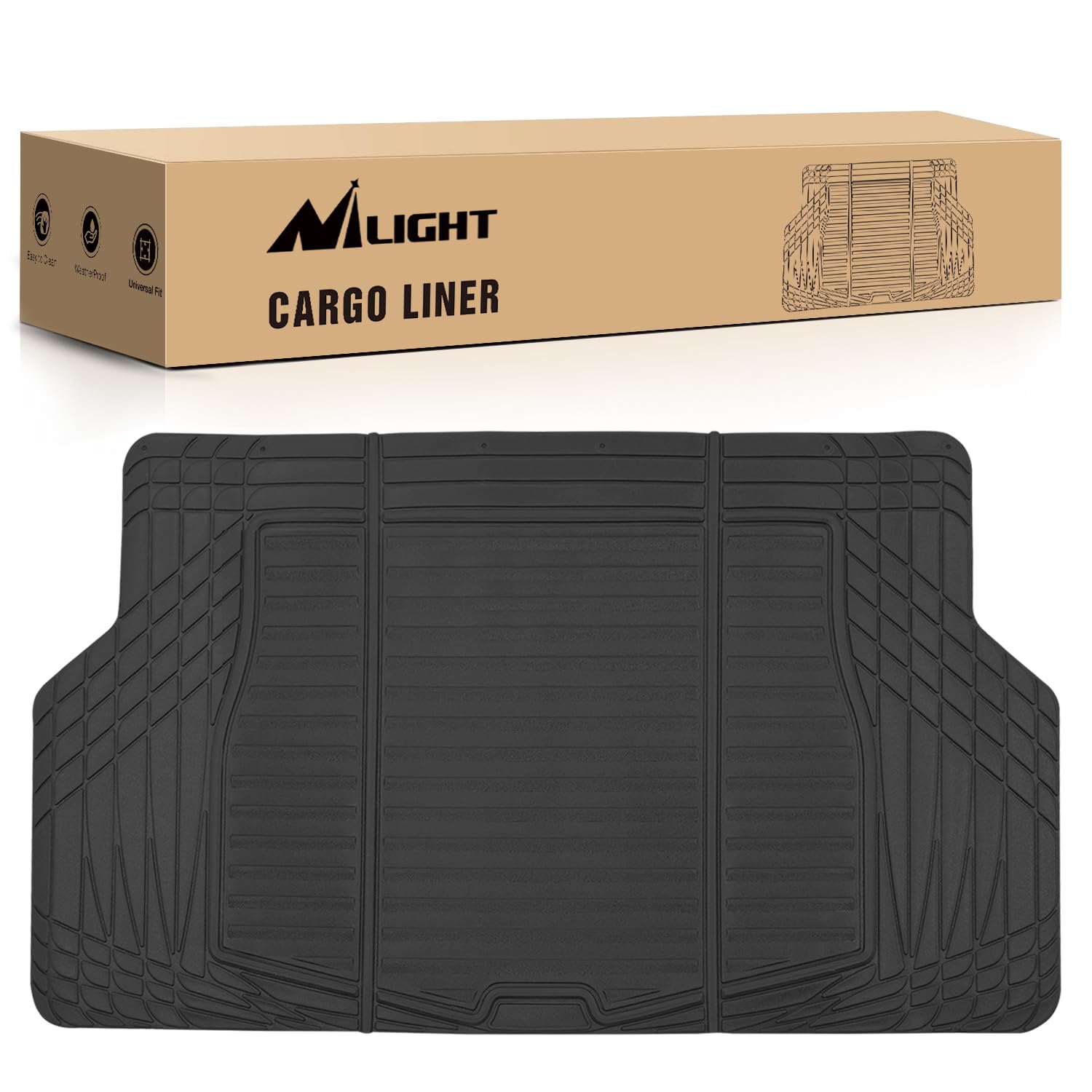 Nilight Rubber Cargo Mats For Cars Trucks Suvs,Universal Trim To Fit For Most Vehicles,All Weather Protection Heavy Duty Cargo L
