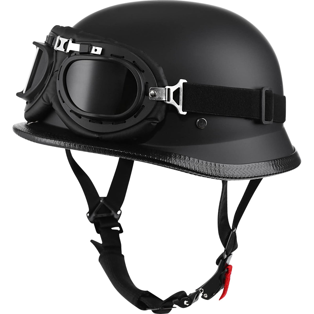 Yesmotor Helmet Half Shell German Motorcycle Helmet with Cycling Glasses - DOT Approved (Medium, Matte Black & Black)