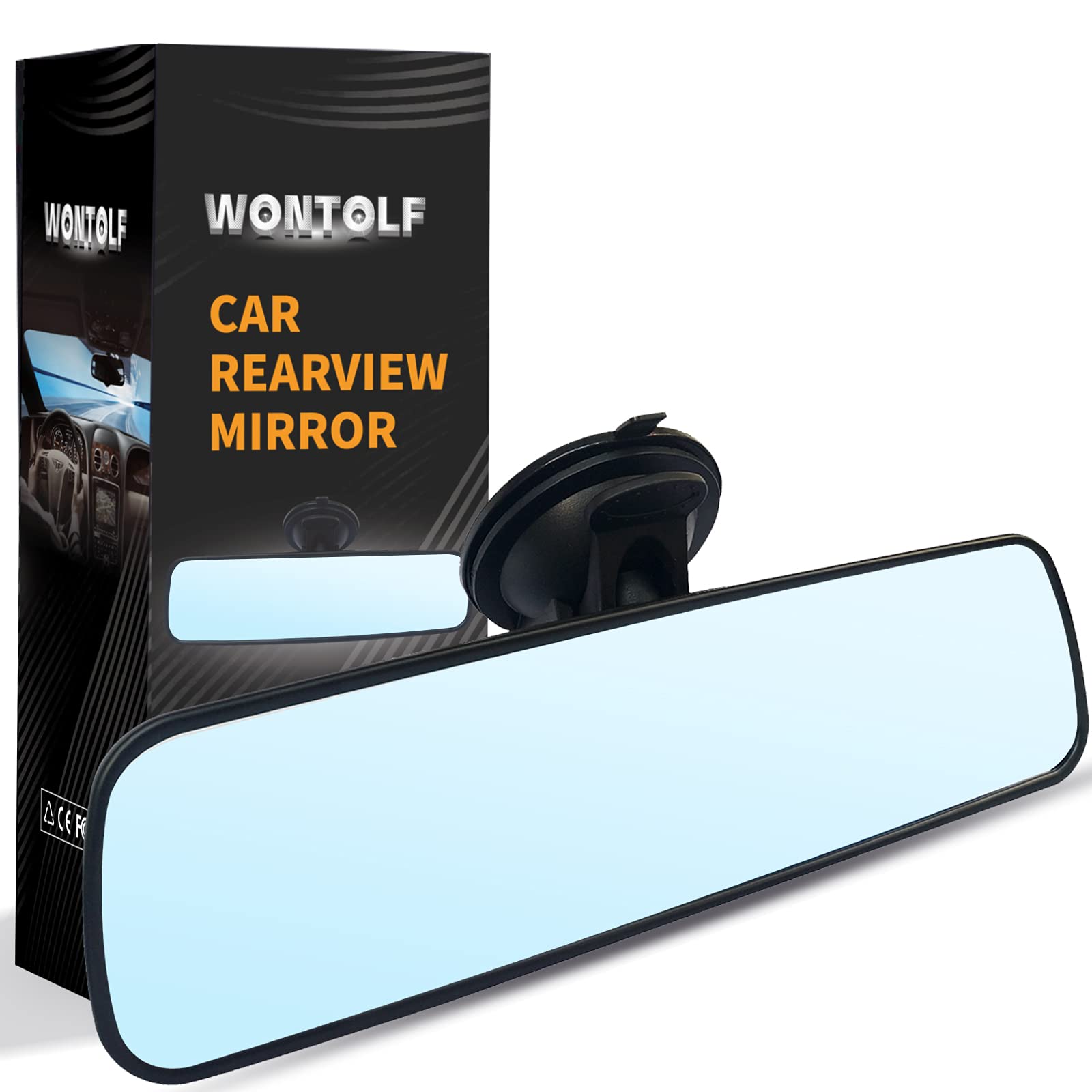 Wontolf 12'' Rear View Mirror Universal Rearview Mirror Interior Anti-Glare Frameless Panoramic Wide Angle Hd Rearview Mirror Wi