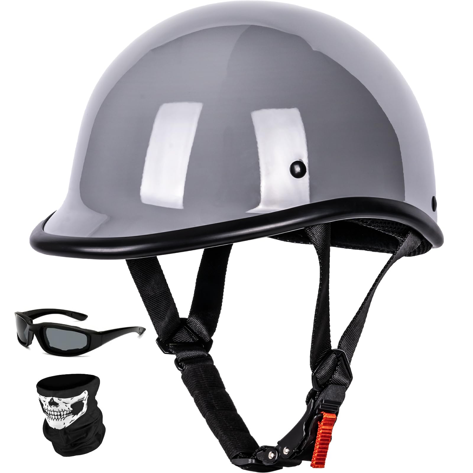 Yesmotor Vintage Motorcycle Half Helmet - Lightweight Low Profile Open-Face Half-Face Helmet - Dot Approved (Gray, L)