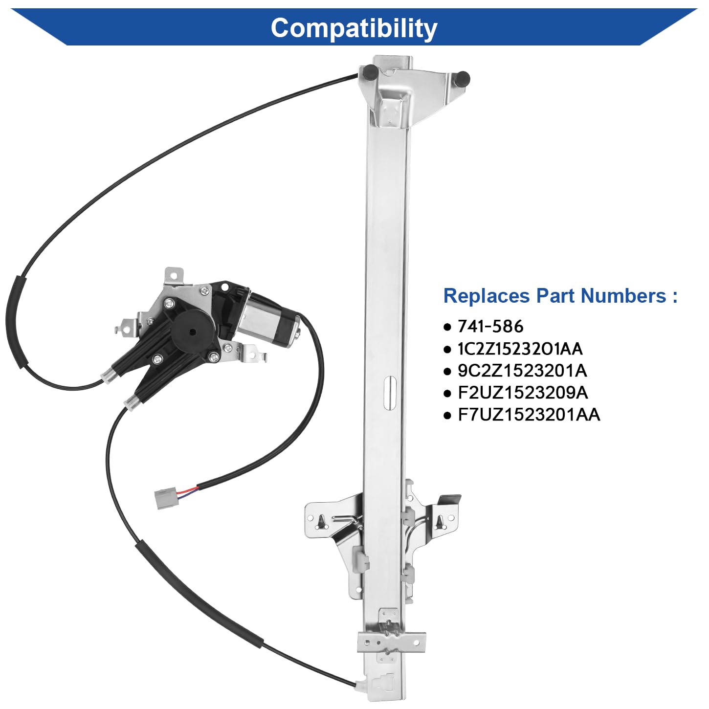 Obaee 741-586 Front Left Driver Side Power Window Regulator with Motor Compatible with Ford E-150 2003-2014/ E-250 Econoline 199