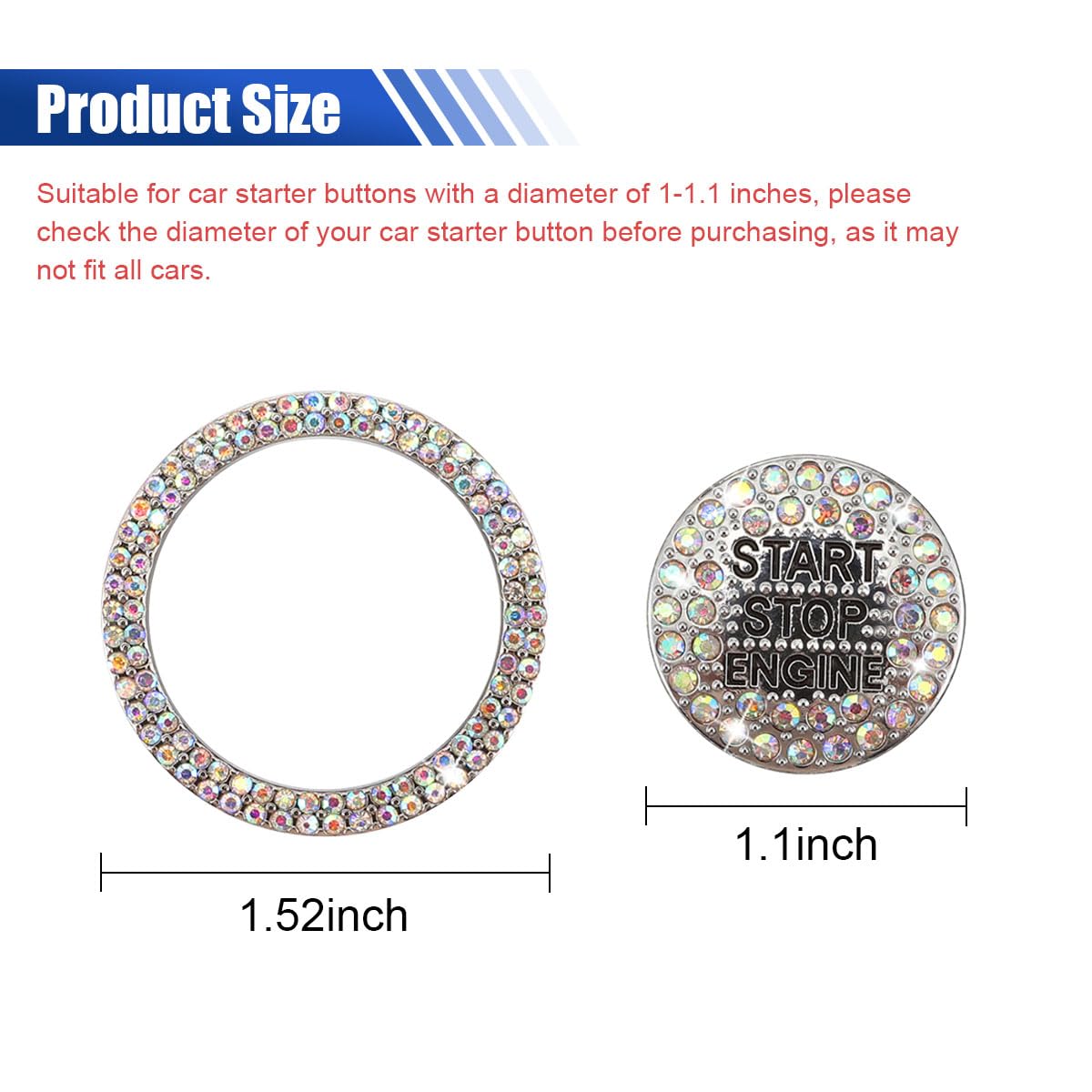 Bling Crystal Car Engine Start Ring Sticker, Sparkling Rhinestone Push Start Button Decorative Cover, Anti-Scratch Key Ignition