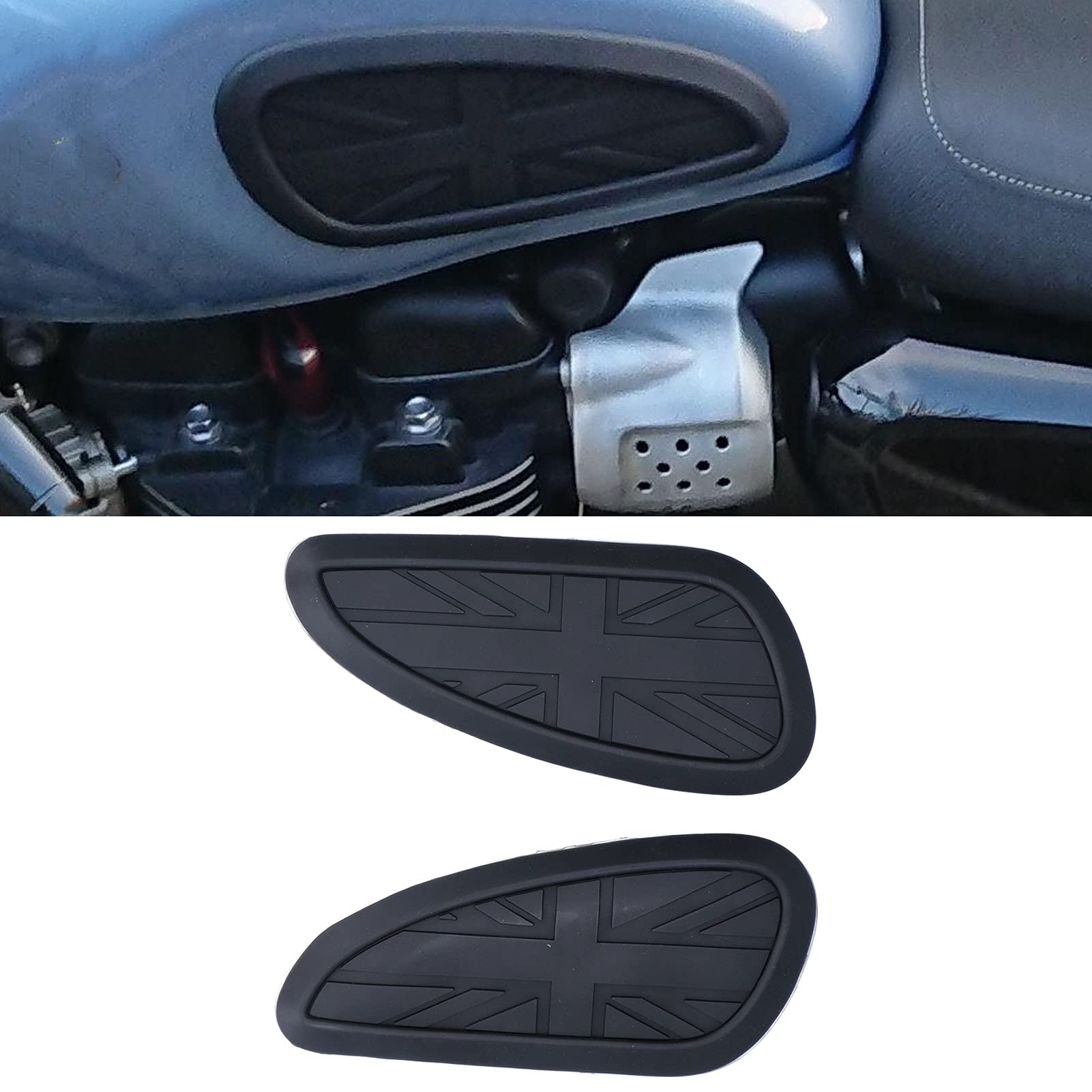 Kimiss Motorcycle Tank Knee Pad, Fuel Tank Sticker Pad Protector Rubber Replacement For Bonneville T100 T120/Speed ??Twin/Street Scrambler(Black)