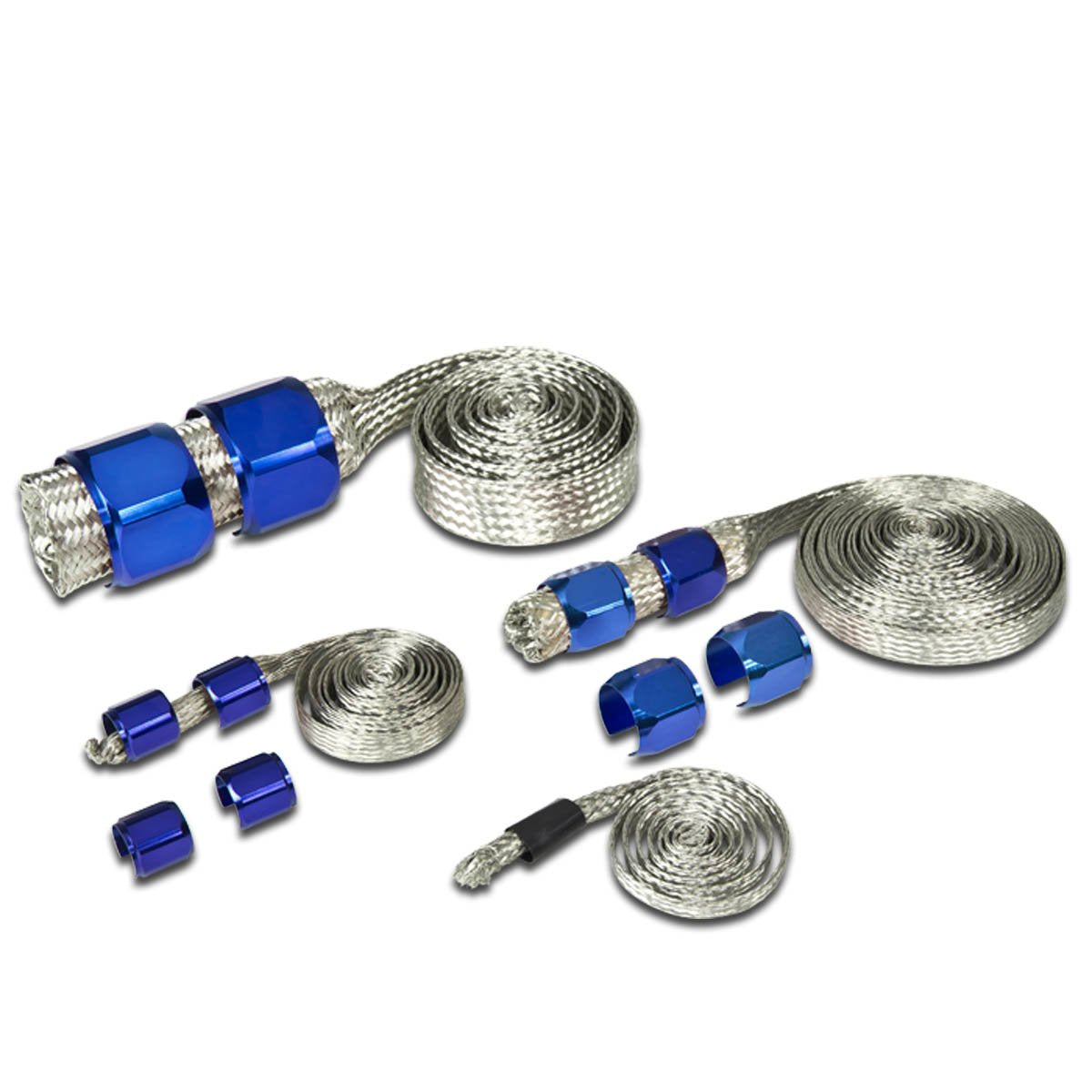 Auto Dynasty Universal Stainless Steel Braided Dress-Up Hose Cover Kit (Blue)