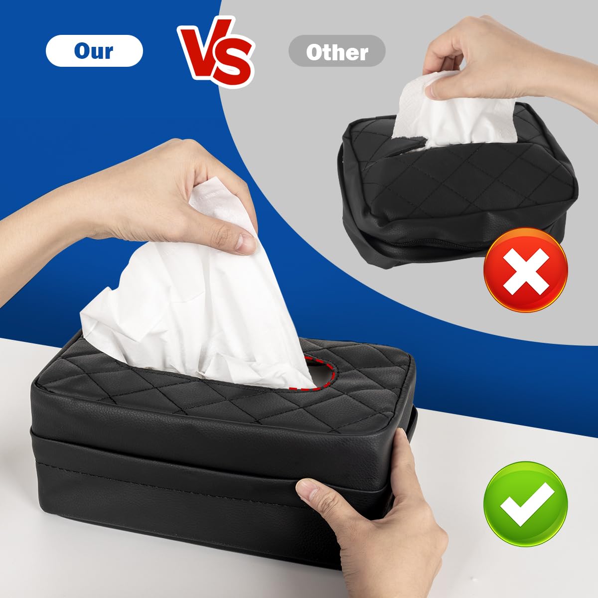 VETERBONE Car Tissue Holder, Standard Tissue Holder for Car Pu Leather Car Napkin Holder, Car Backseat Extra Large Tissue Organi