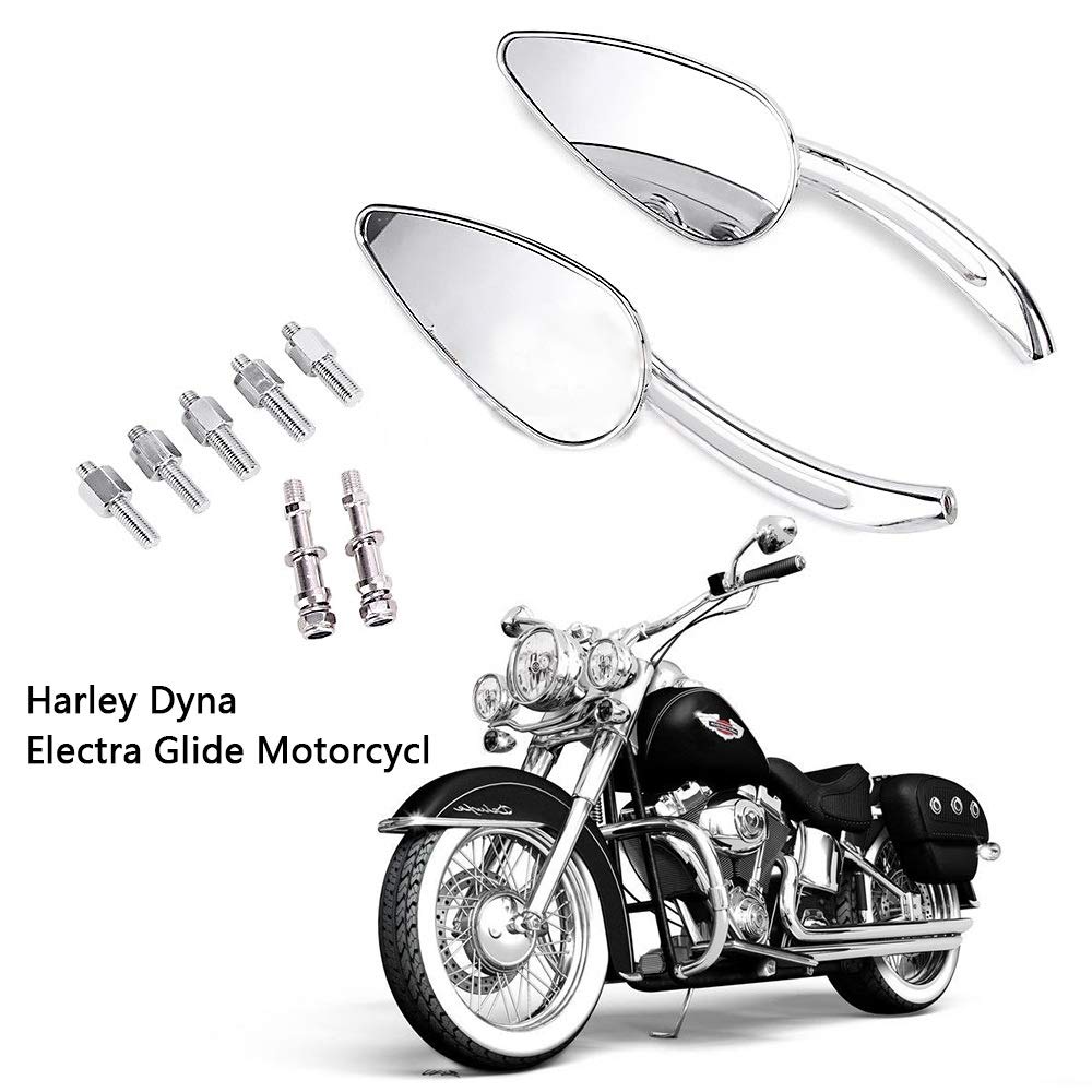 8Mm/10Mm Rearview Side Mirrors Chrome Skull Teardrop Aluminum Replacement For Harley Dyna Electra Glide Motorcycle Left & Right