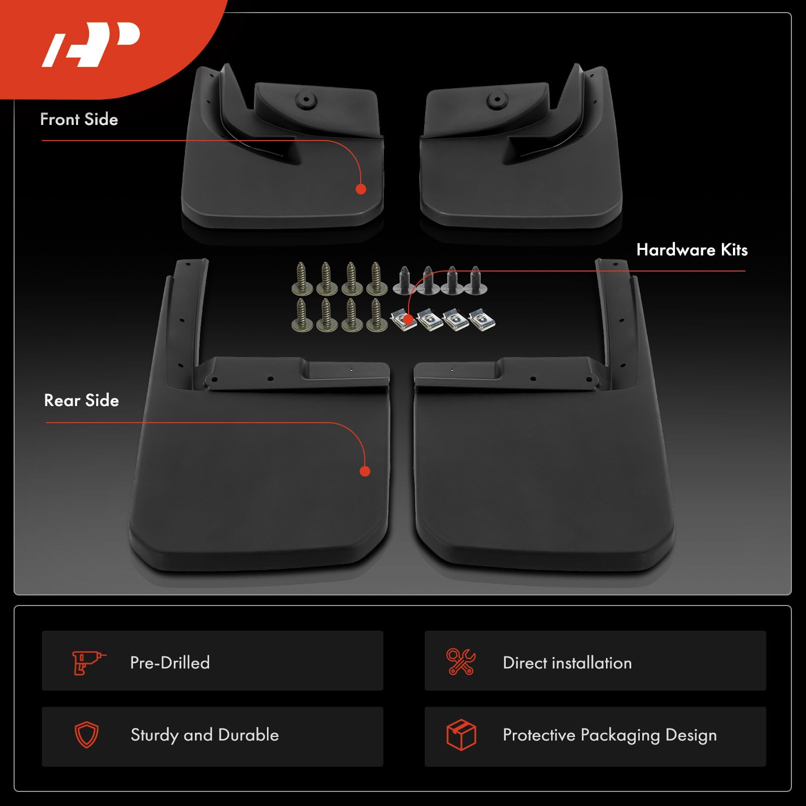 A-Premium Set Of 4Pcs Mud Flaps Splash Guards Mudguards Mudflaps With Hardware Kits Accessory Compatible With Jeep Wrangler, 201