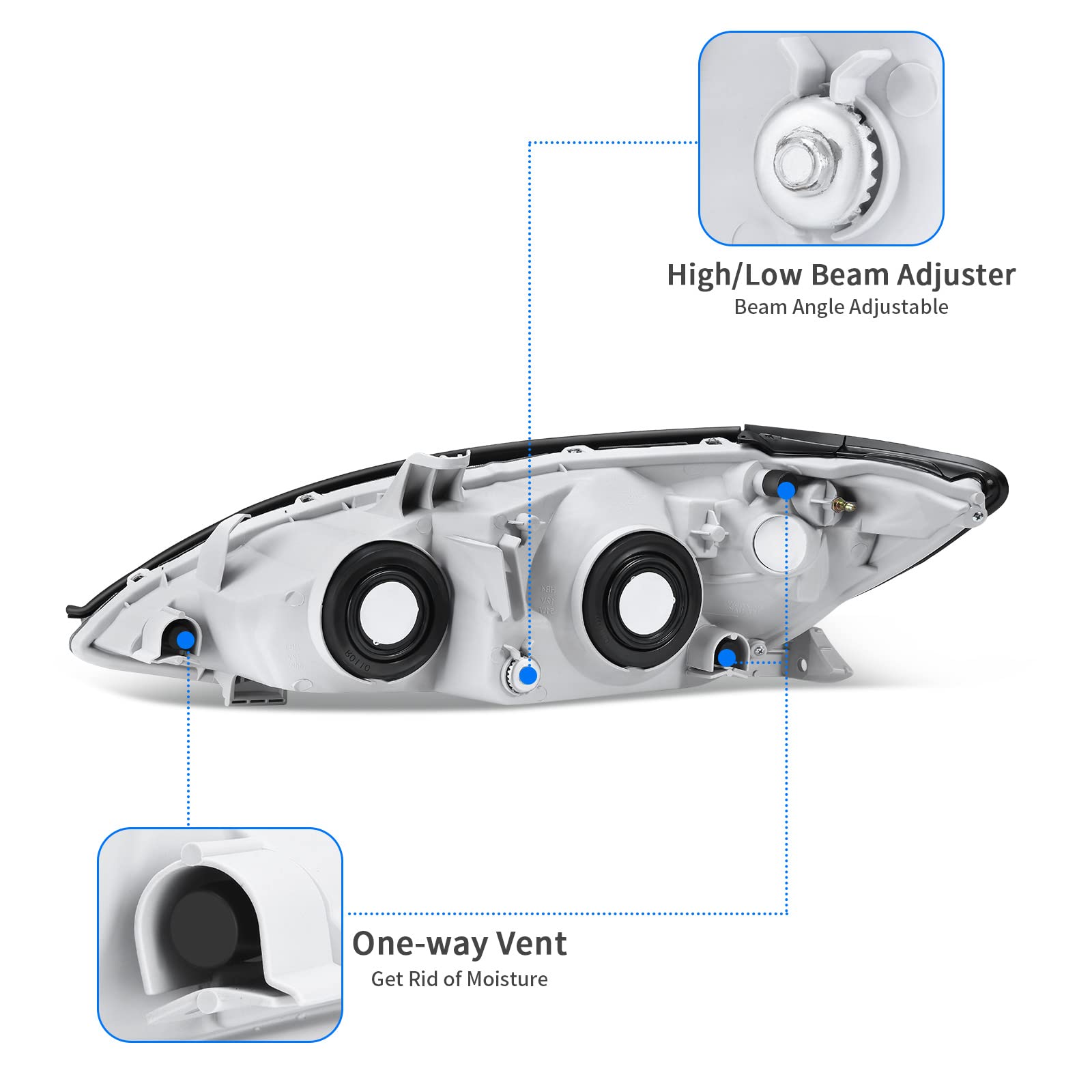Dwvo Headlight Assembly Compatible With 2002-2004 Camry(Only Fits Le/Xle) Driver And Passenger Side Replacement Headlamps Chrome