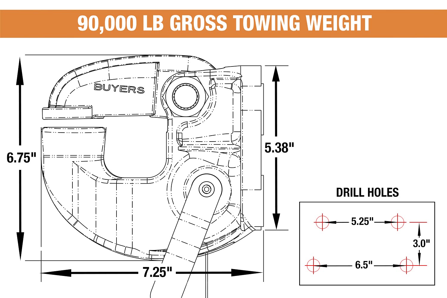 Buyers Products 45 Ton Pintle Hook - 90,000 Lbs MGTW, 18,000 Lbs MVL - Black, 45-Ton Capacity, Mounting Kit Sold