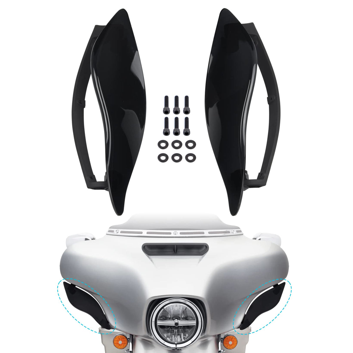 Anonemoto Black Adjustable Wind Deflectors Upper Fairing Air Deflectors Compatible For Harley Davidson 2014-2024 Street Glide Electra Glide Ultra Limited Tri Glide Cvo Fairing Side Wing Windshield