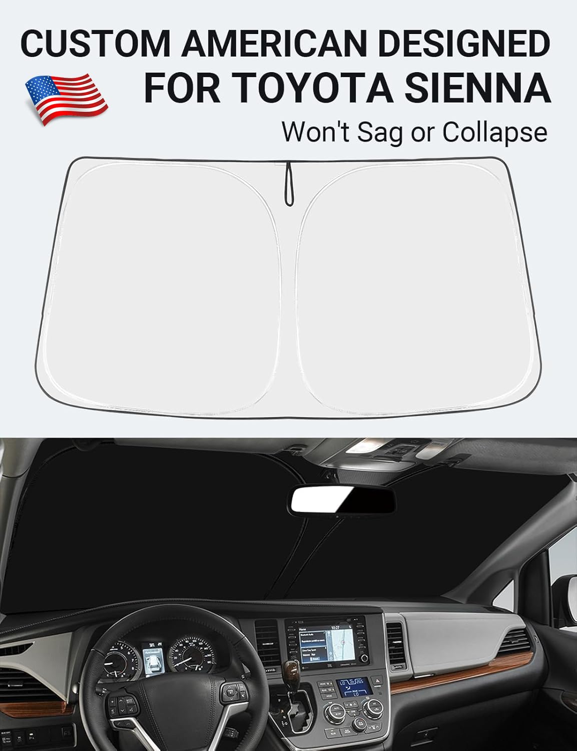 Proadsy Front Windshield Sun Shade Foldable Sunshade Protector Sun Visor Custom Fit 2011-2020 Sienna L Le Se Xle Limited Van Acc