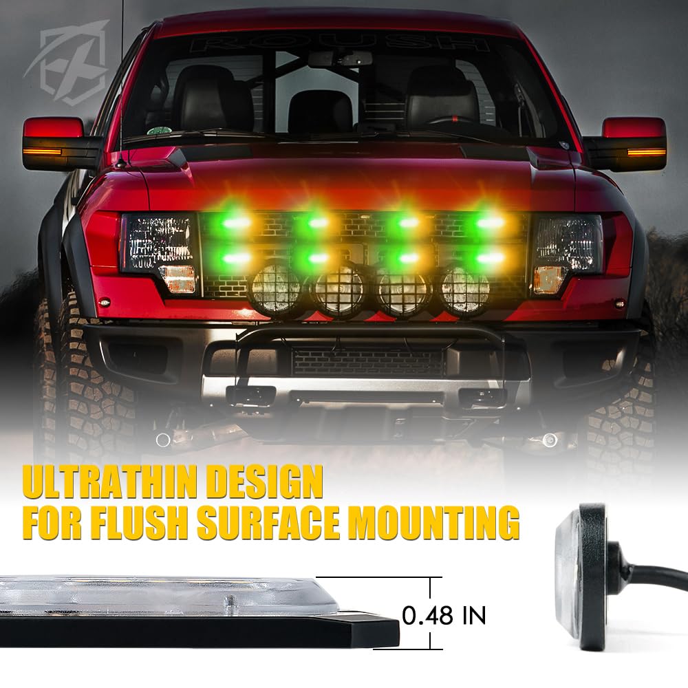 Xprite Amber Green Led Surface Mount Strobe Lights Kit, W/Control Panel Emergency Safety Warning Flashing Grille Cop Marker Ligh