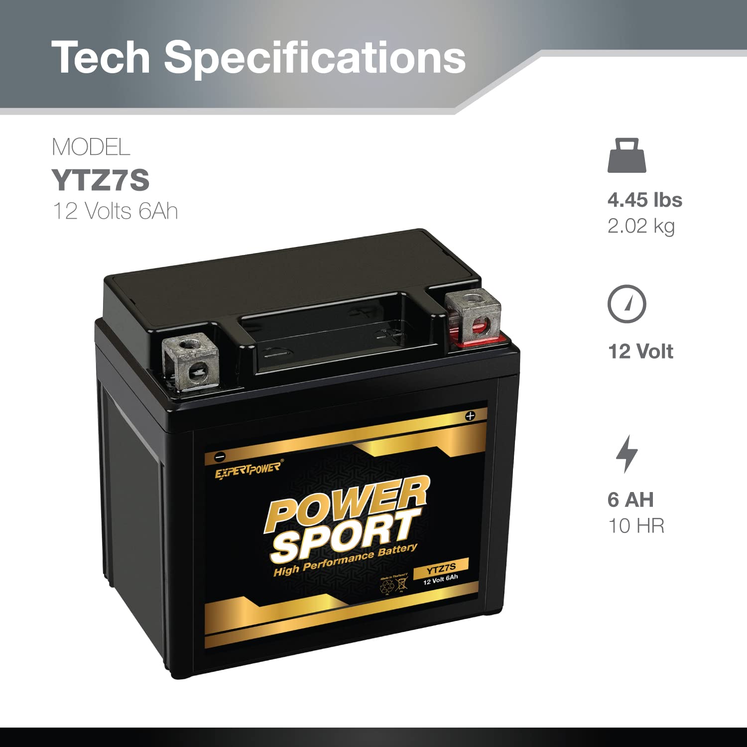Expertpower Etz7S Ytz7S 12V 6Ah Replacement Powersport Battery Sealed Maintenance Free