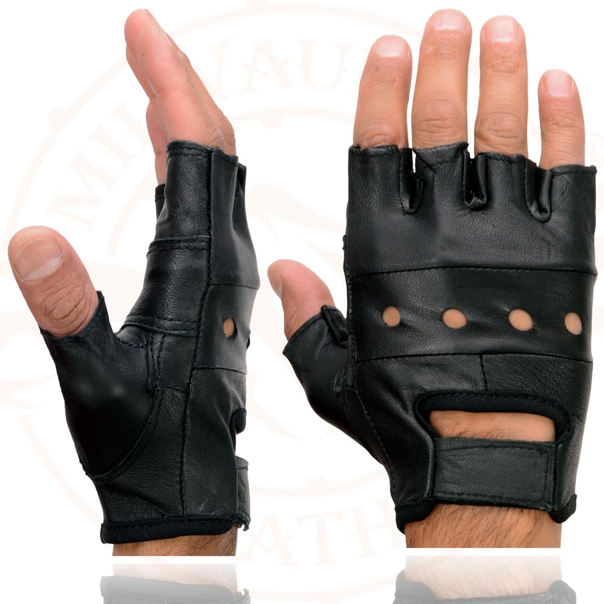 Milwaukee Leather Sh216 Men'S Black Leather Gel Padded Palm Fingerless Motorcycle Hand Gloves W/Breathable Open Knuckle - Xxx-La