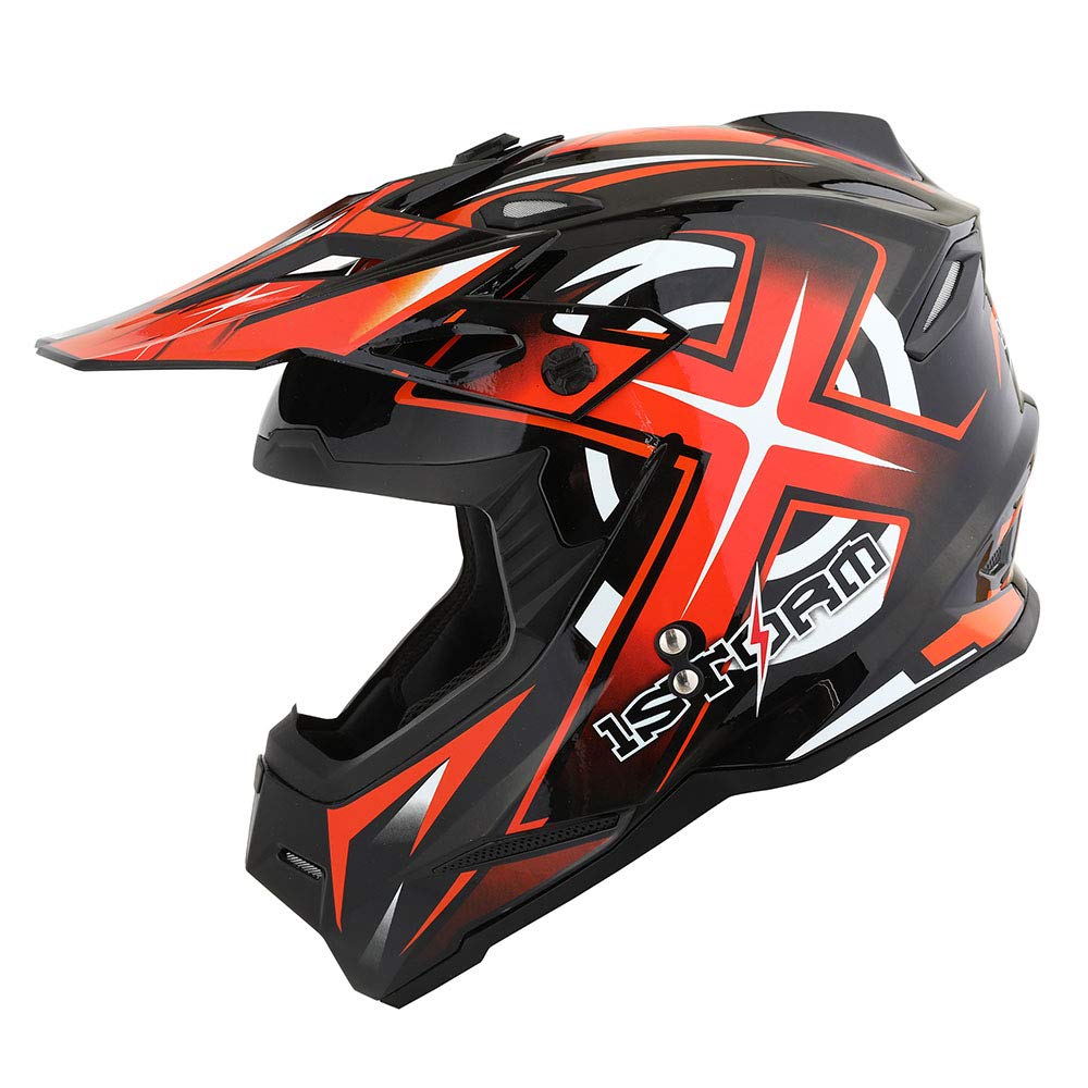1Storm Motocross Adult Helmet Bmx Mx Atv Dirt Bike Helmet Racing Orange + Goggles + Skeleton Orange Glove Bundle