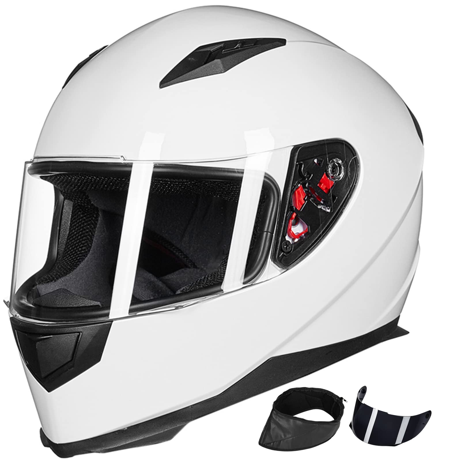 Ilm Full Face Motorcycle Street Bike Helmet With Removable Winter Neck Scarf + 2 Visors Dot Model-Jk313 (M, White)