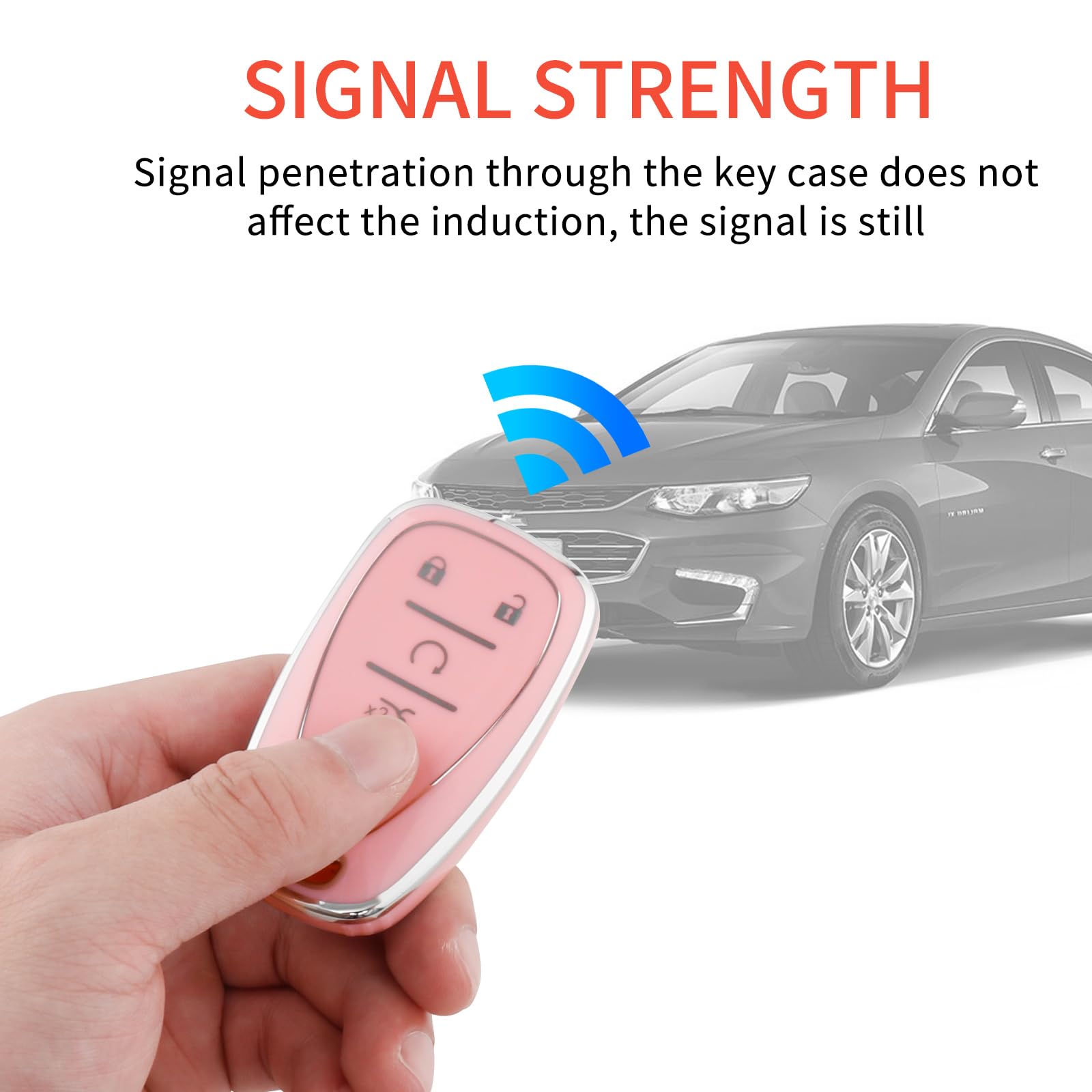 Pangpai Pink Key Fob Cover for Chevy, Soft TPU Key Case Protection with Bling Keychain Fit for Chevrolet Equinox Malibu Camaro T