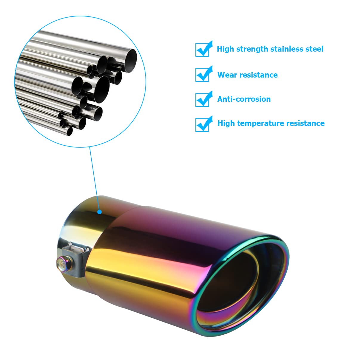 Stainless Steel Car Exhaust Tip, 2.5'' To 3.3'' Universal Car Exhaust Pipe Modification Tail Throat Tail Pipe, Steel Exhaust Tip