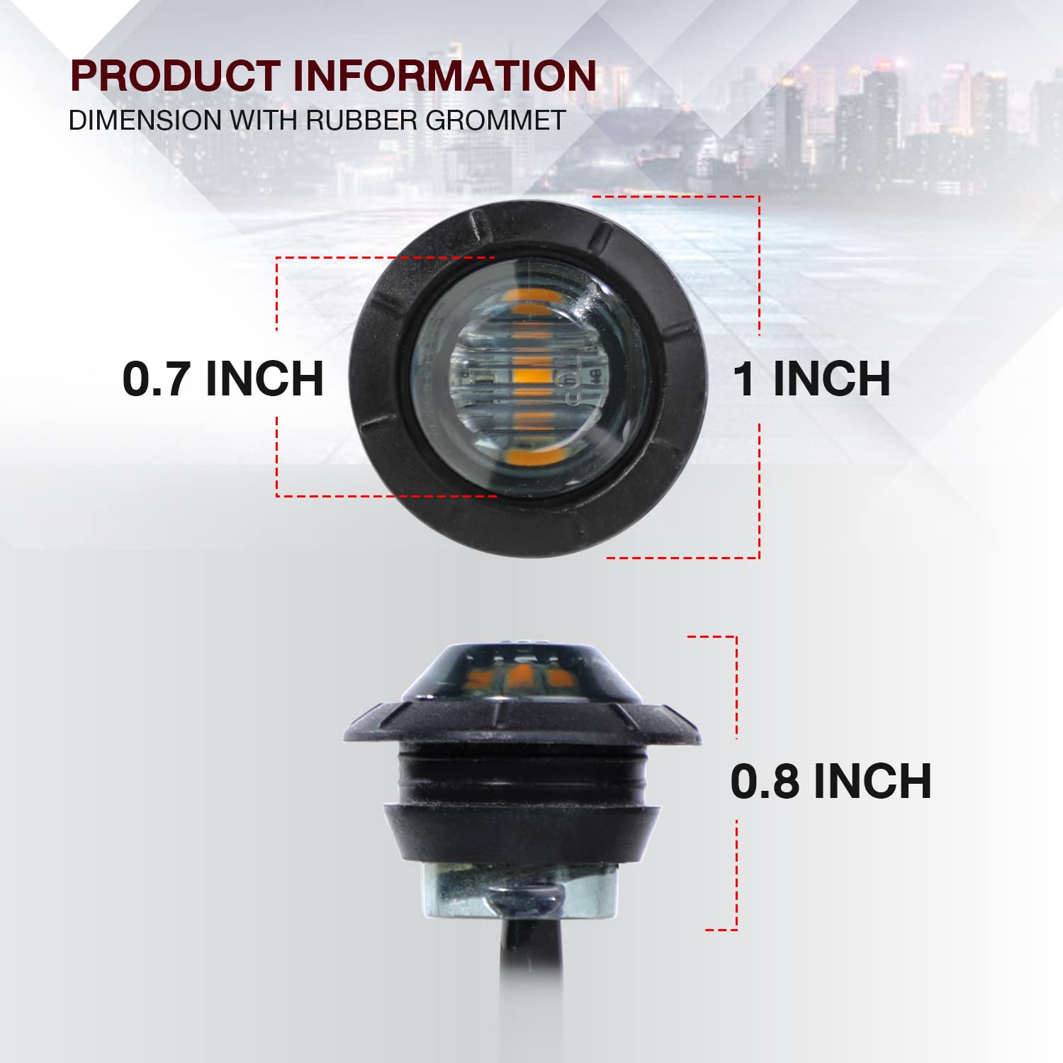Tmh 10 Pcs 3/4 Inch Smoked Lens Amber 3 Led Mini Round Miniature Side Marker Indicator Lights With Rubber Suitable For Trailer P