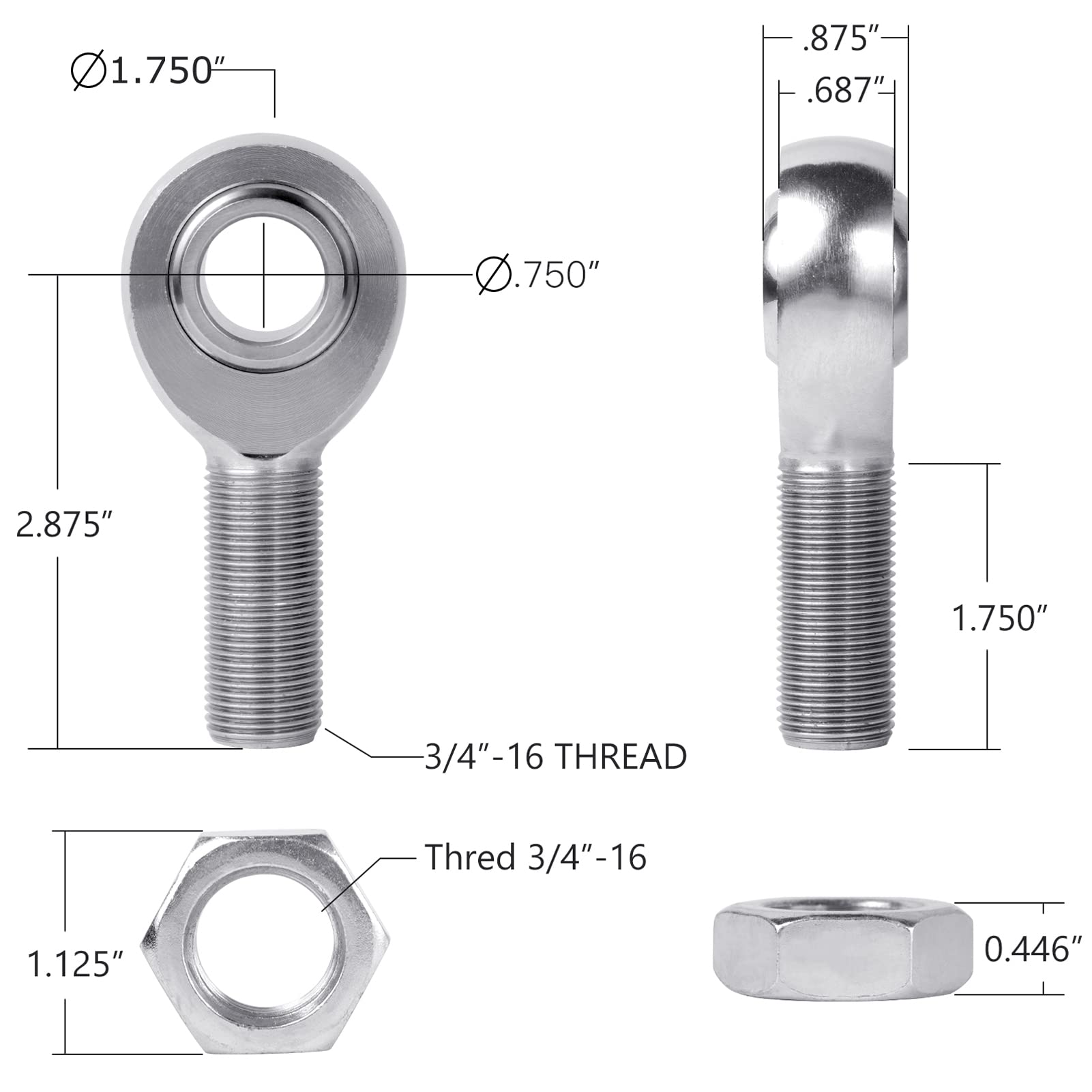 3/4” Heim Joint Rod End Kit, Right And Left Hand Thread Heim Joint,2 Link .750” Chromoly Joints Panhard Rod End Kit