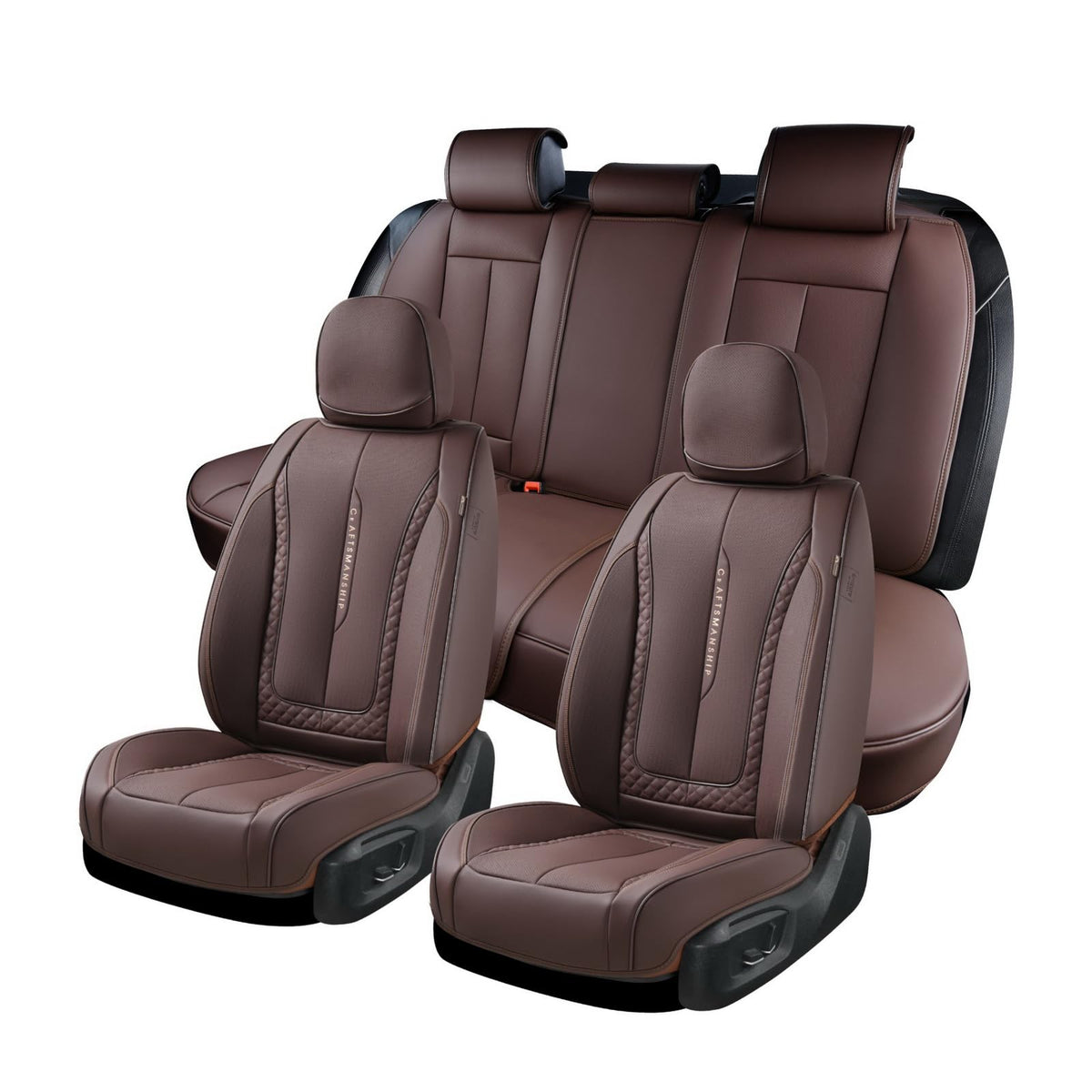 Coverado Car Seat Cover Full Set, Brown Seat Covers Front Seats Back Seat Covers, Nappa Leather Waterproof, Car Seat Cushion, Ca