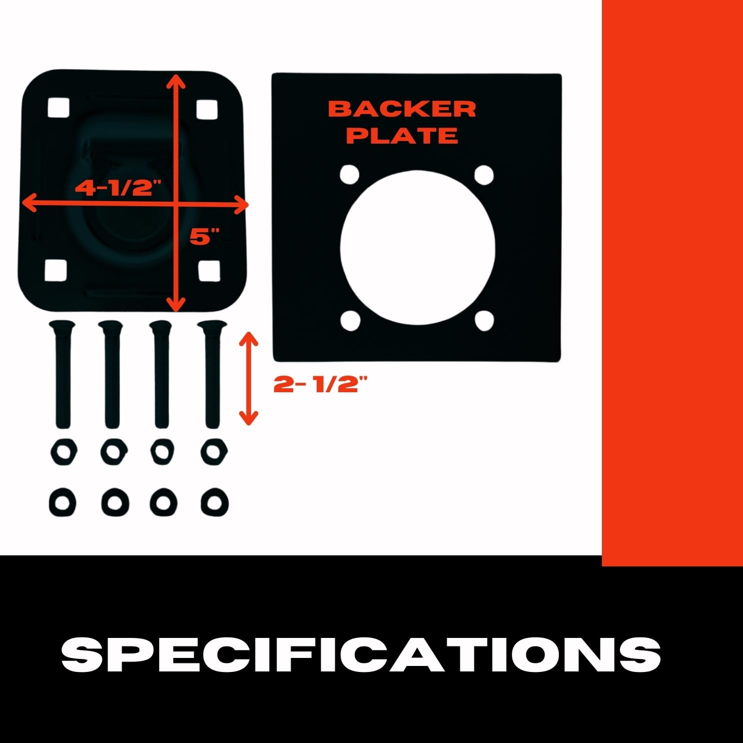 Pit Posse 11005BK-6 Cargo Trailer Recessed Pan D Ring Floor Rope Anchor Tie Down 6,000 lbs Breaking Strength - Flush Mount - Inc