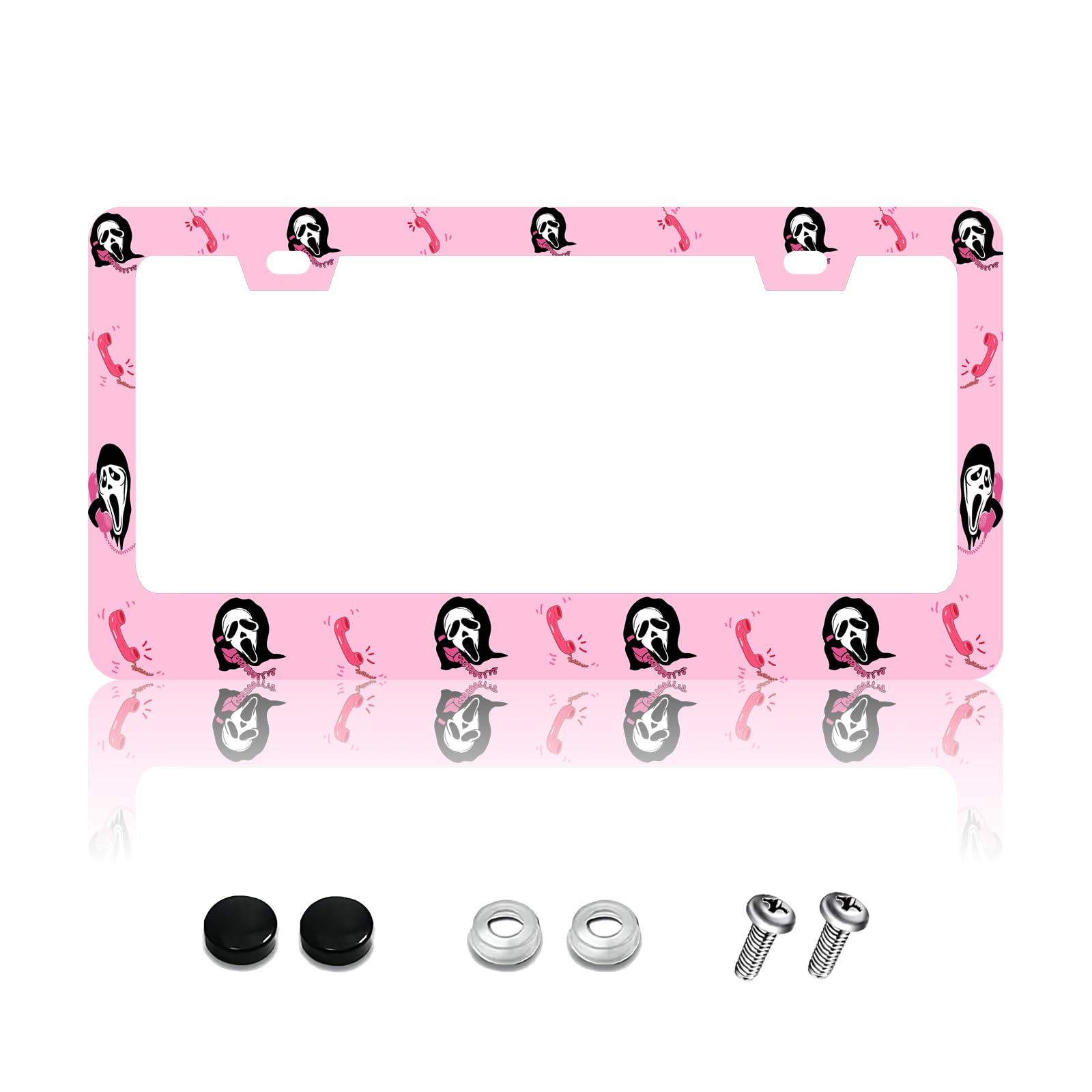 Kdqep Ghost Skull Face License Plate Frame,Horror Cool Cute Halloween License Plate Frame,Rust-Proof Waterproof Stainless Steel 