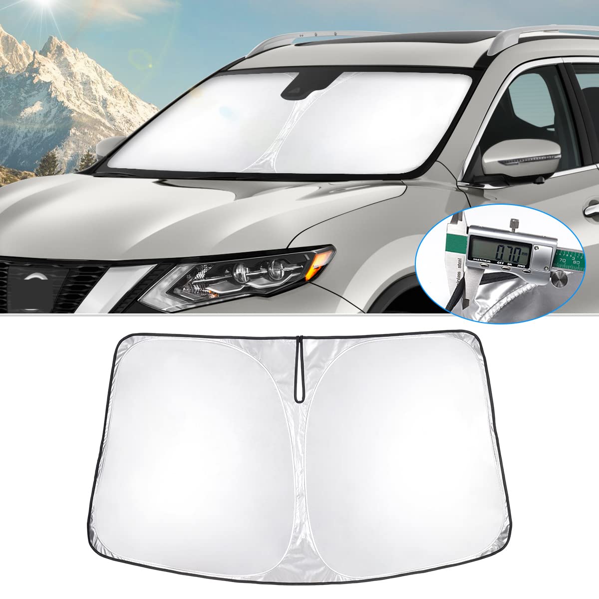 T Tgbros Windshield Sun Shade Custom Fit For 2021-2023 2024 Nissan Rogue Accessories Foldable Sun Shield Reflective Polyester Su