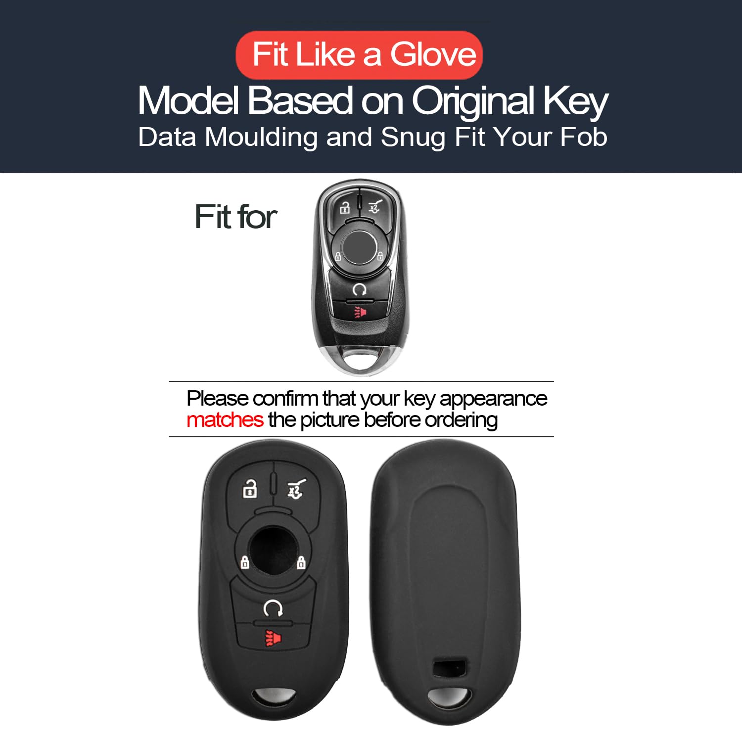 Infipar 2Pcs Compatible With Buick Enclave Encore Gx Envision Lacrosse Regal Sportback Tourx Chevrolet Chevy Traverse Gmc Terrain Black Key Fob Cover Case Key Chain Protector Remote Shell