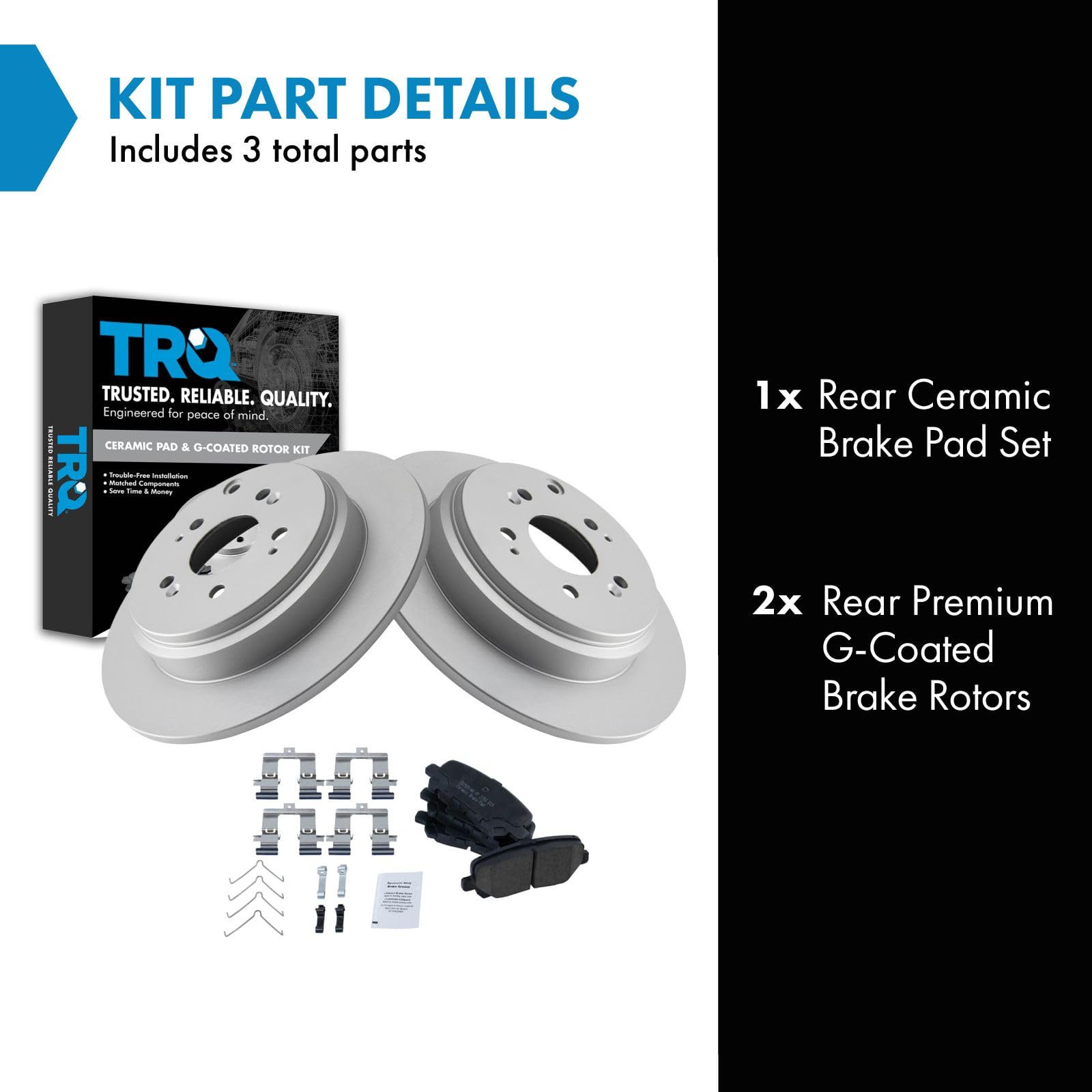 Trq Rear Brake Pad & Rotor Kit Brake Pads Brake Rotor Ceramic Solid Premium G-Coated Compatible With 2007-2013 Acura Mdx 2010-20