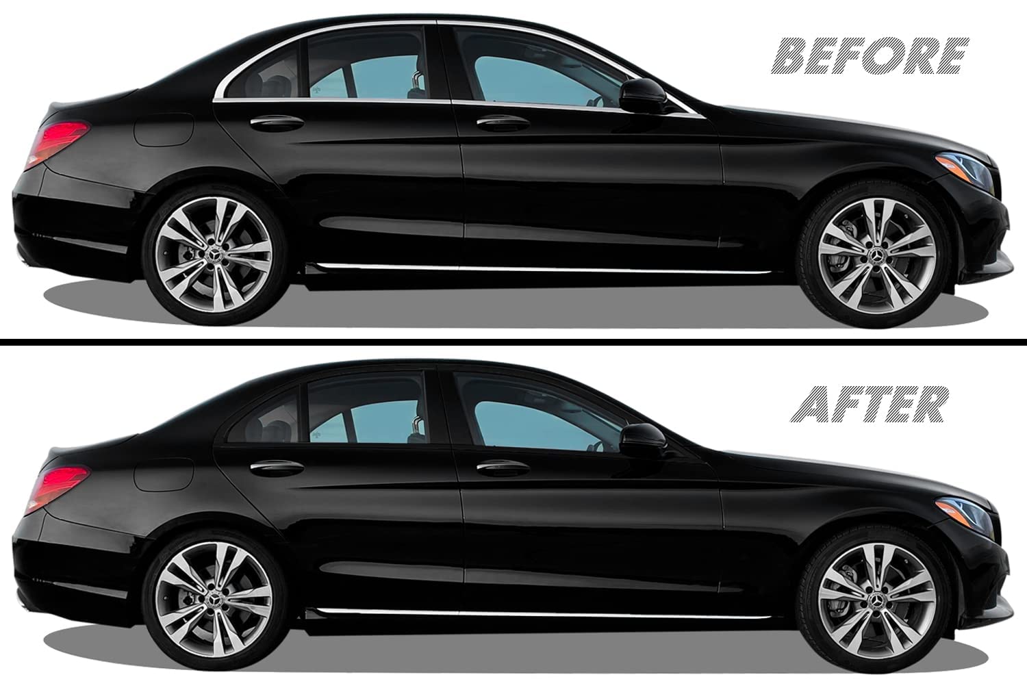 Slickmod Chrome Delete Blackout Vinyl Overlay For 2015-2021 Mercedes C Class Window Trim (Window Trim, Gloss Black)