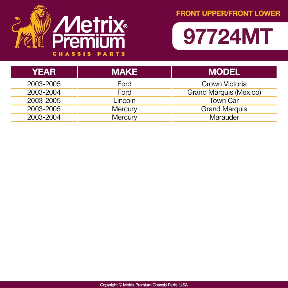 Metrix Premium Chassis Parts - 4 Pc Front L/R Upper Control Arm & Front Lower L/R Ball Joint Kit Fits 03-05 Ford Crown Victoria,