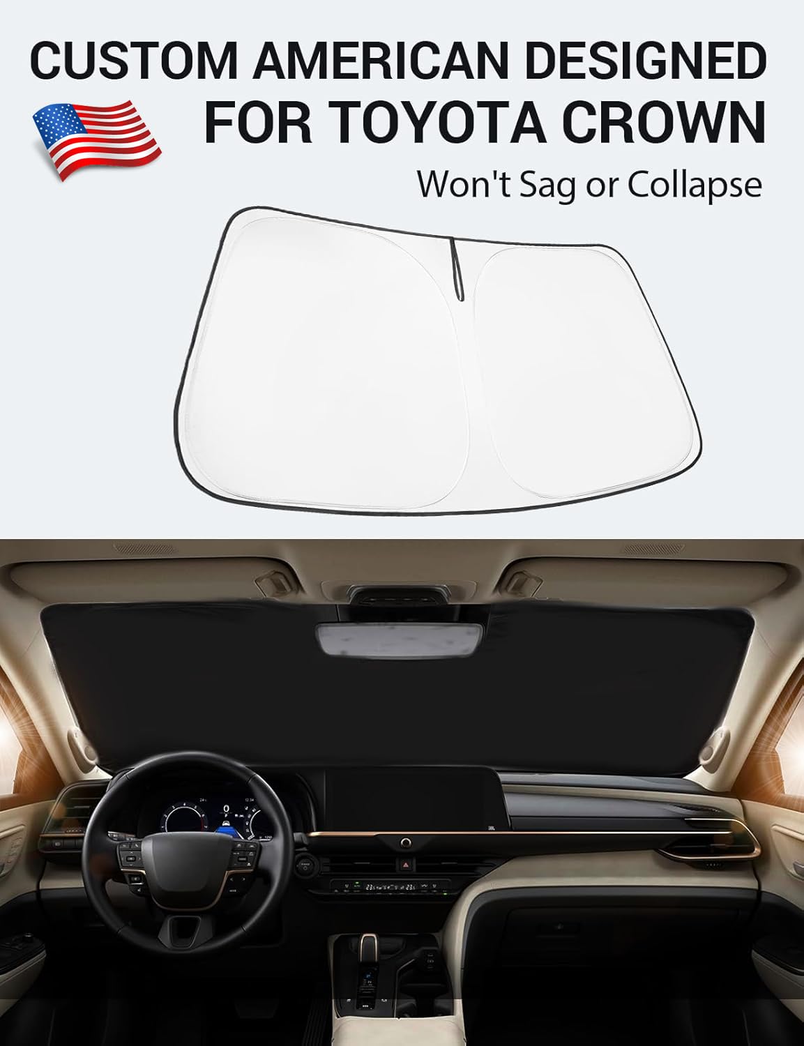 Proadsy 2025 Upgrade Windshield Sun Shade Custom Fit Toyota Crown 2023 2024 2025 Foldable Front Sunshade Protector Blocks Uv Ray