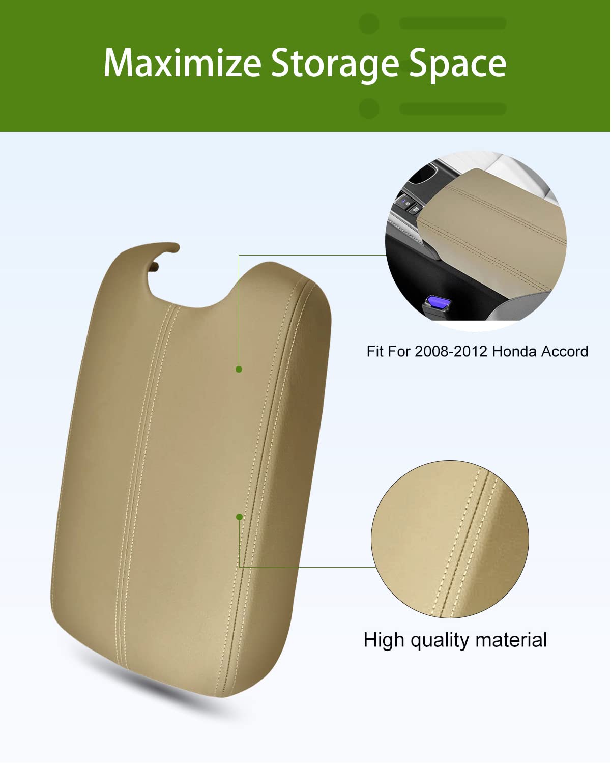 Umishi Center Console Armrest Cover For 2008 2009 2010 2011 2012 Honda Accord Auto Leather Suture Console Lid Cover Replacement