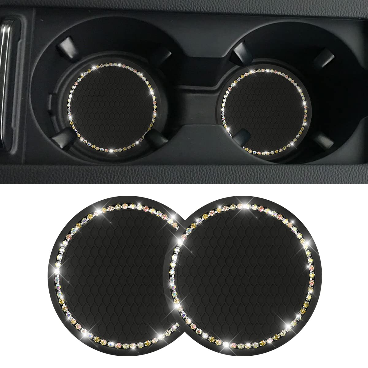 2 Pack Car Bling Cup Holder Coaster, 2.75 Inch Crystal Rhinestone Car Cup Holder Insert Coaster,Universal For Cars, Vehicles, Suvs, Car Interior Accessories For Women And Men (Ab Color)